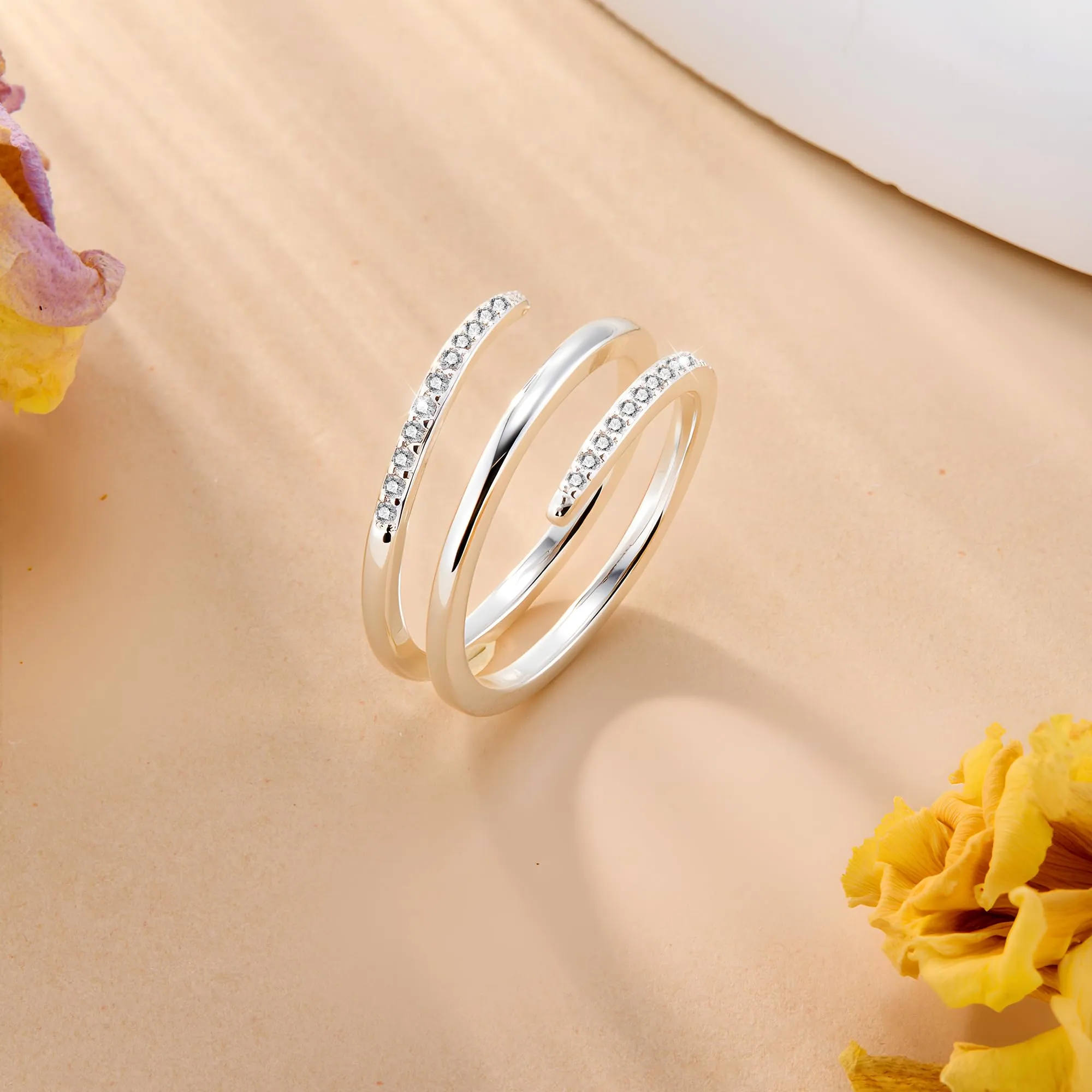 ALEXCRAFT Anello in Argento Aperto con Zirconi Regolabile a Spirale per Donna - immagine 4