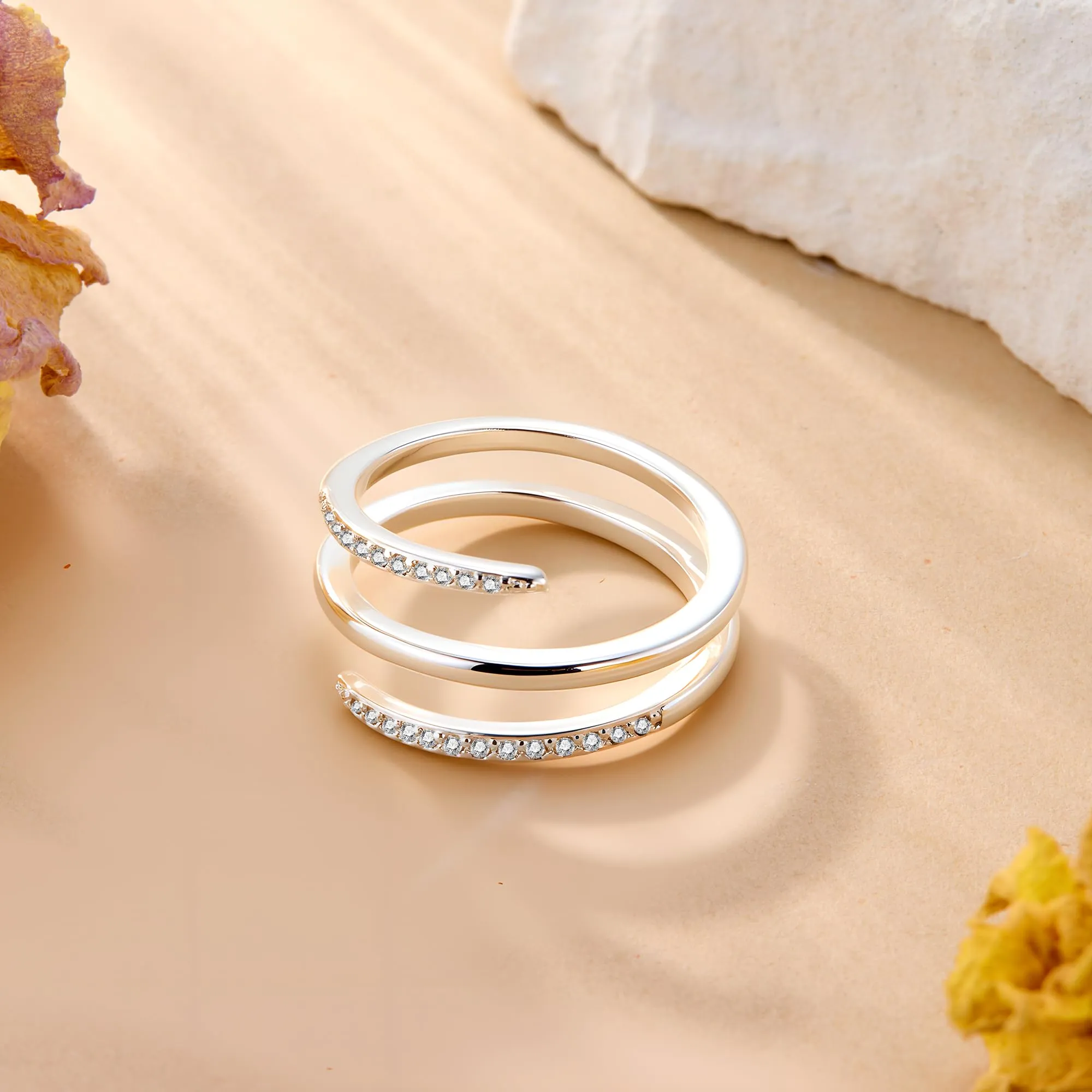 ALEXCRAFT Anello in Argento Aperto con Zirconi Regolabile a Spirale per Donna - immagine 5