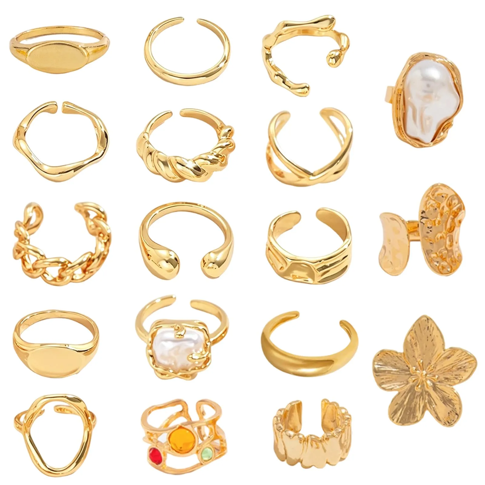 JSTHHTT Set 18 Anelli Donna Oro Regolabili e Impilabili - immagine 1
