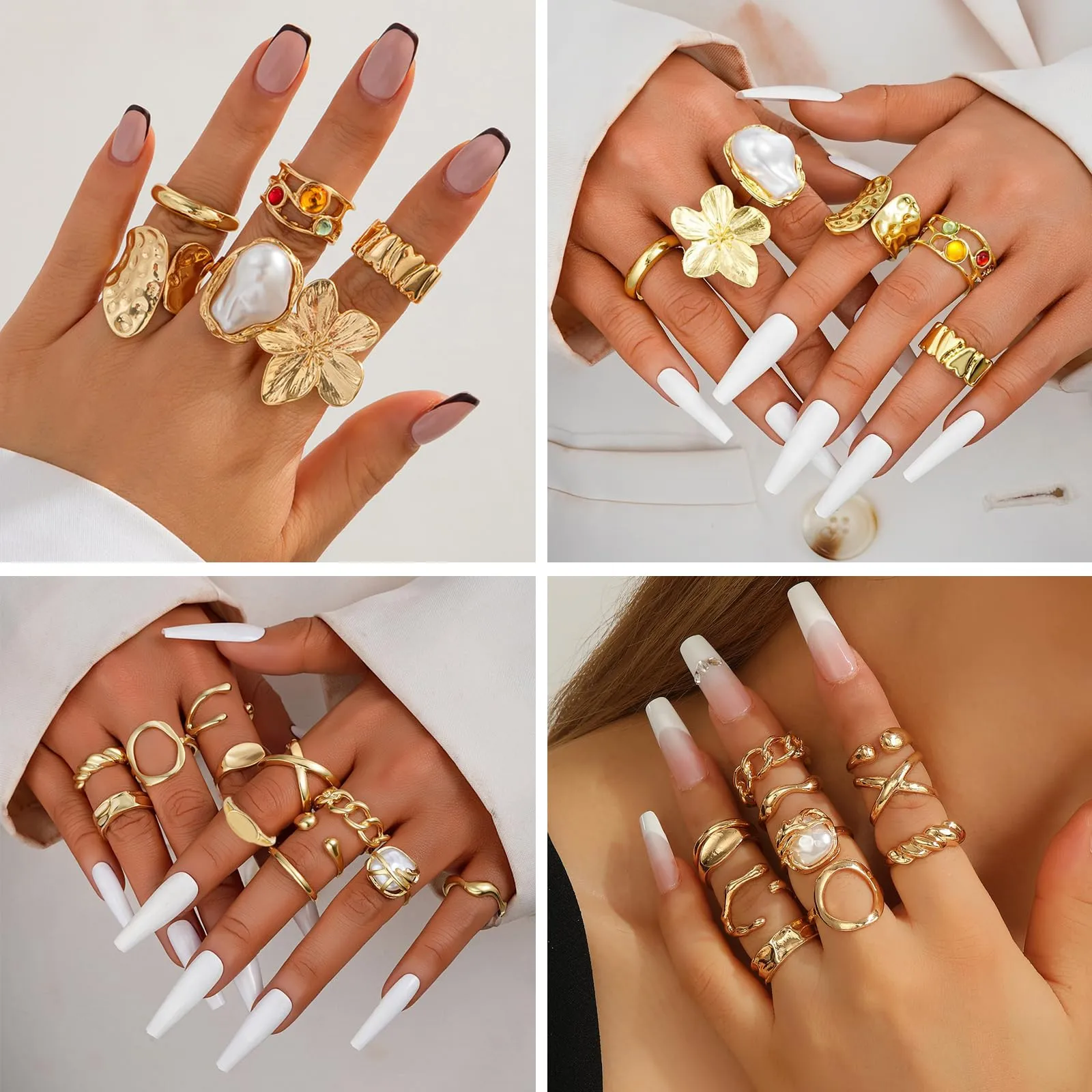 JSTHHTT Set 18 Anelli Donna Oro Regolabili e Impilabili - immagine 7