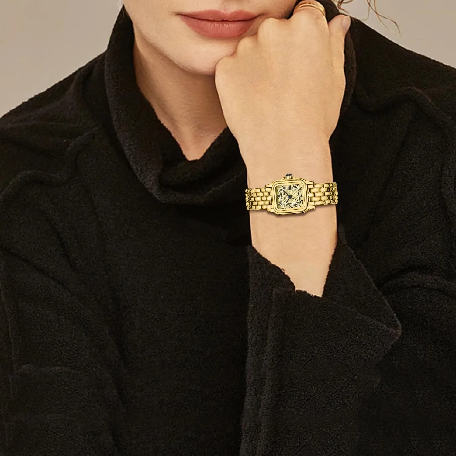 CHEETAH Orologio Donna Analogico al Quarzo con Bracciale Vintage, Cassa Rettangolare e Quadrante Romano, Impermeabile - Oro - immagine 6