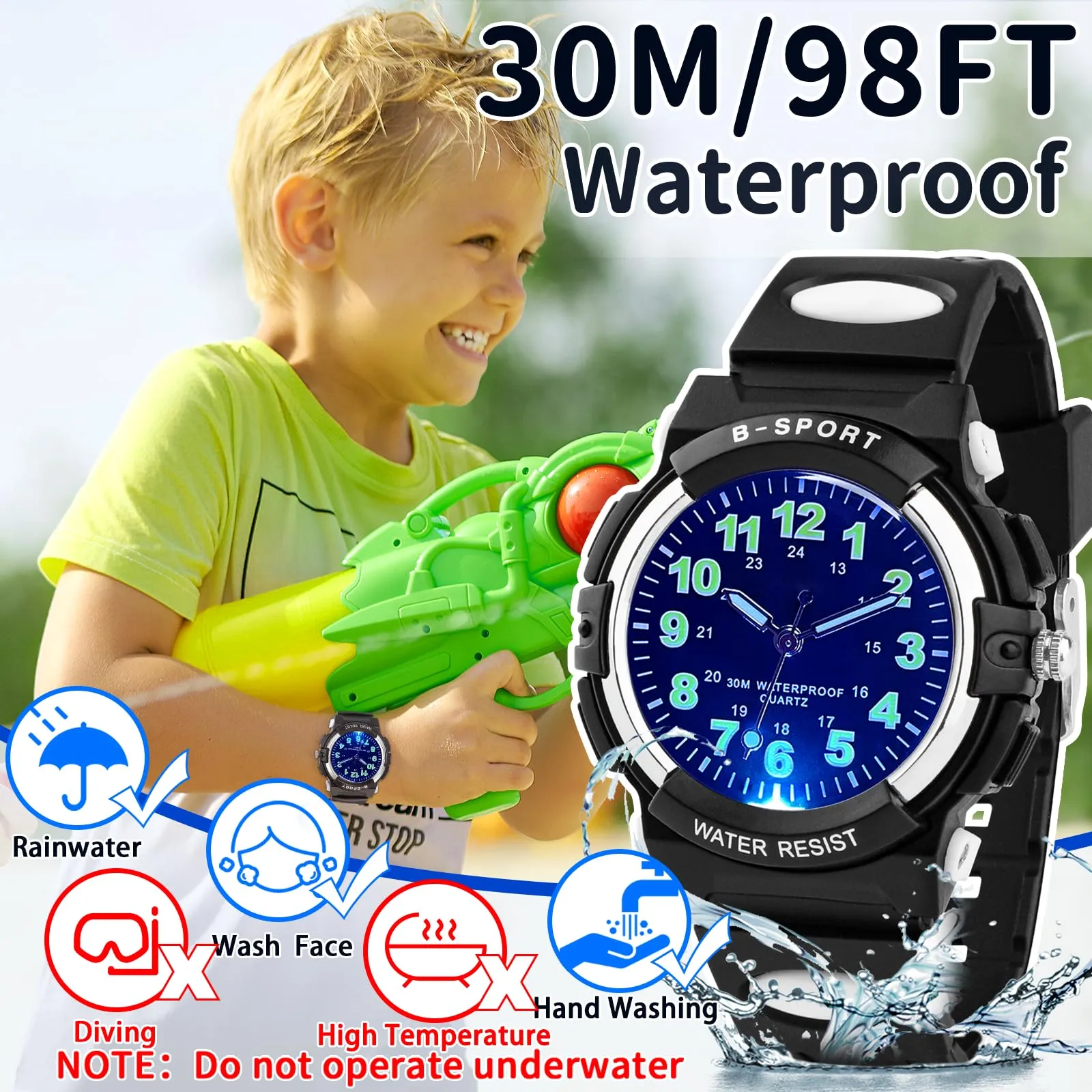DTKID Orologio Bambini Analogico, Luci 7 Colori, Impermeabile 3 ATM - immagine 3