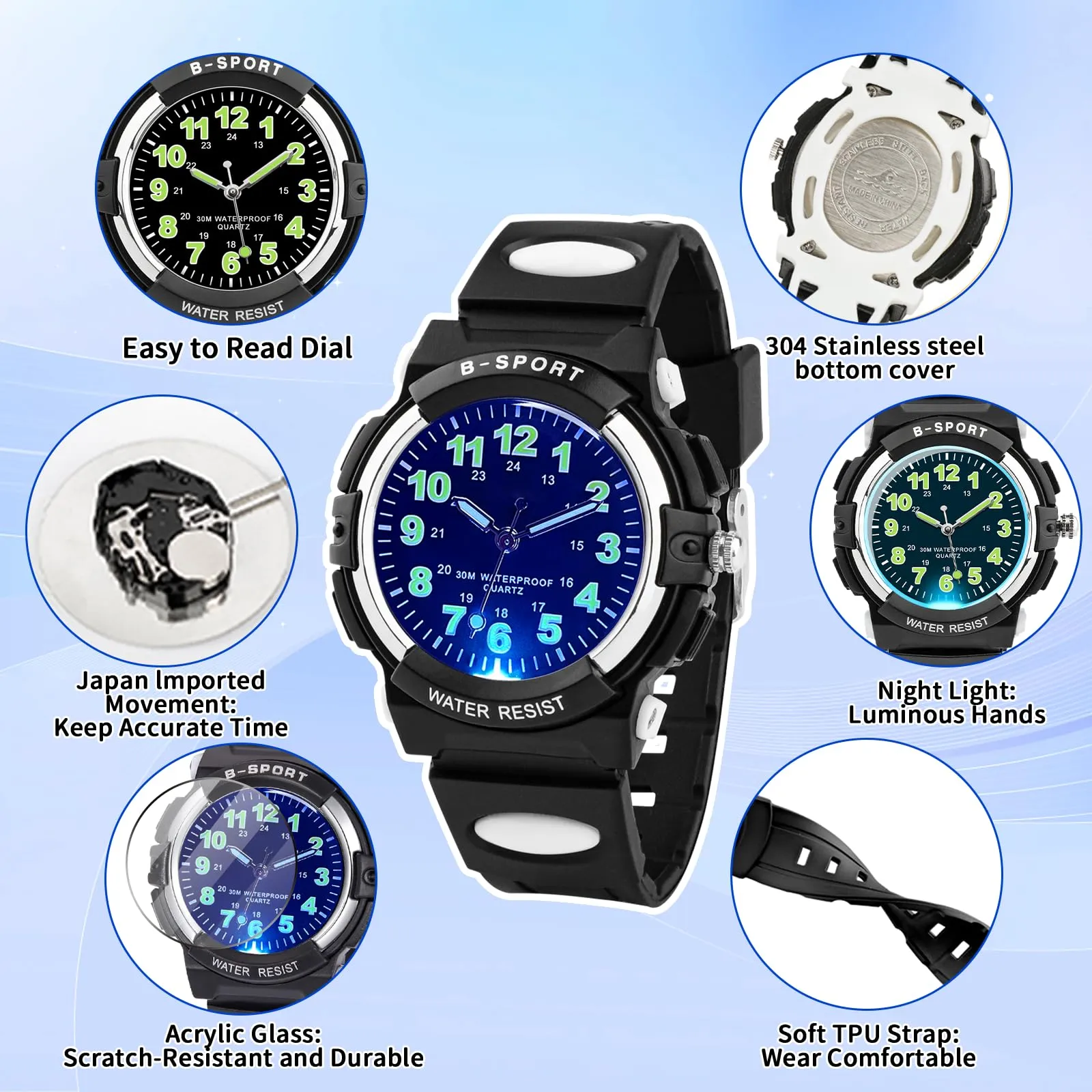 DTKID Orologio Bambini Analogico, Luci 7 Colori, Impermeabile 3 ATM - immagine 4