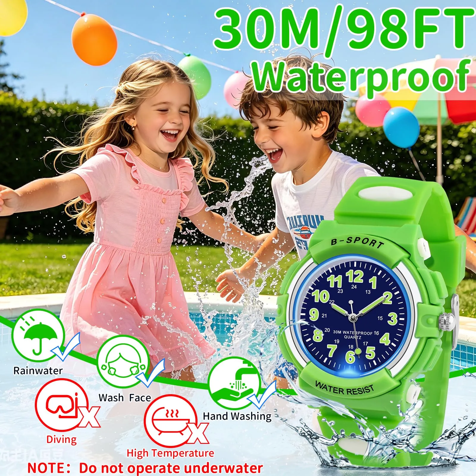 DTKID Orologio Analogico per Bambini, 7 Luci Colorate, Impermeabile 3 ATM, Cinturino Morbido - immagine 3