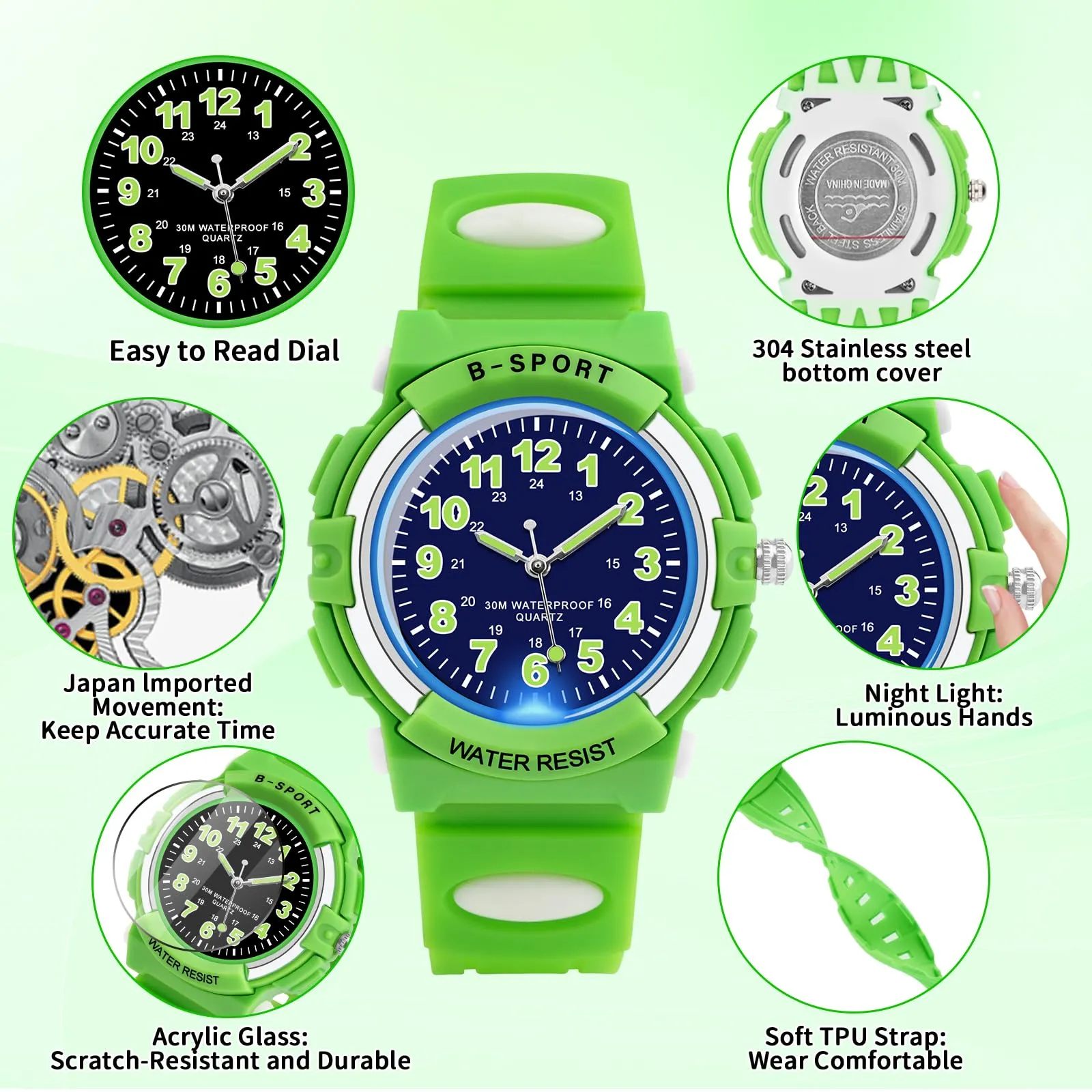 DTKID Orologio Analogico per Bambini, 7 Luci Colorate, Impermeabile 3 ATM, Cinturino Morbido - immagine 4