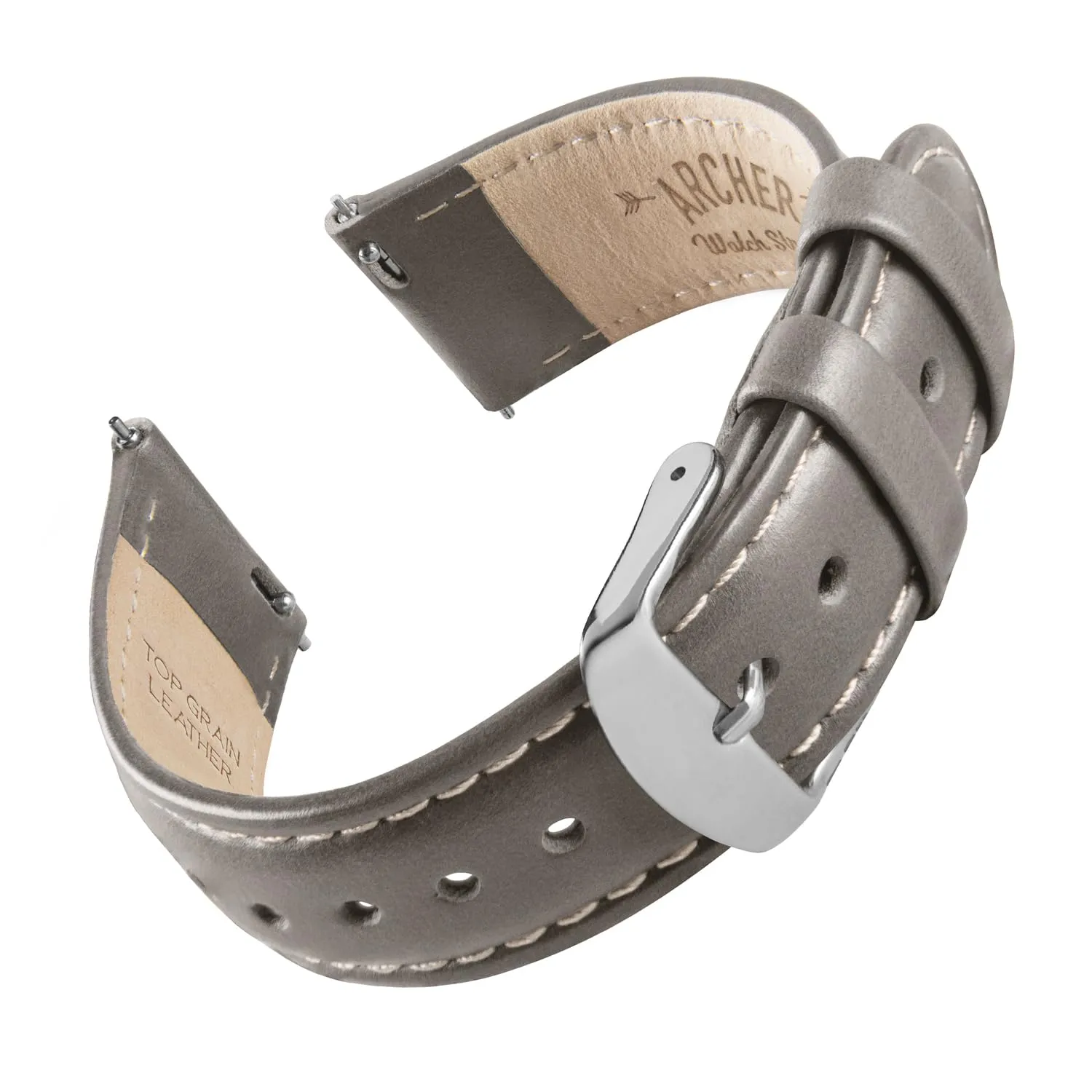 Archer Watch Straps Cinturini per Orologi a Sgancio Rapido in Pelle Pieno Fiore, Grigio Peltro/Cucitura Bianco Naturale, 18mm - immagine 1
