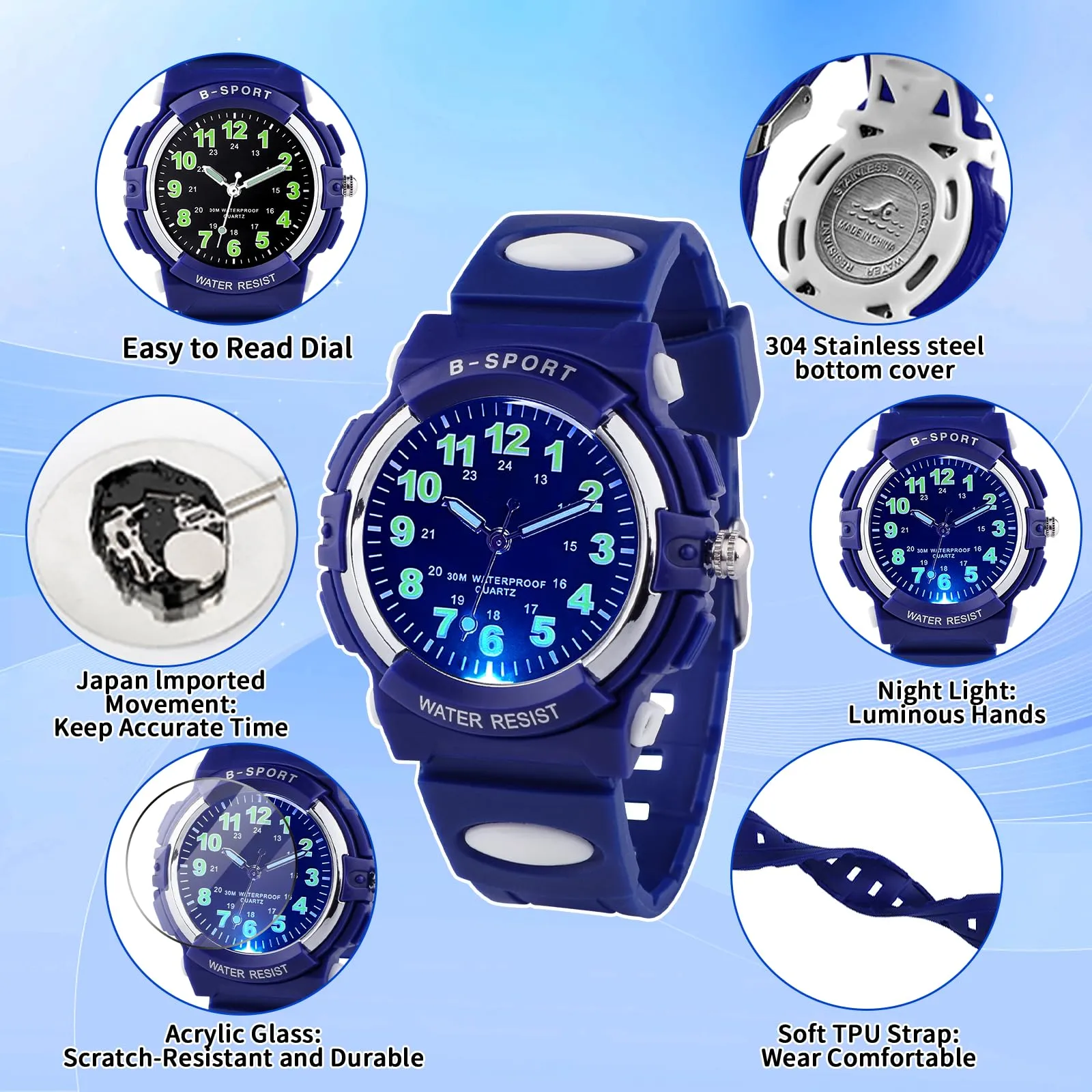 DTKID Orologio Bambini Analogico, Luci 7 Colori, Impermeabile 3 ATM - immagine 4