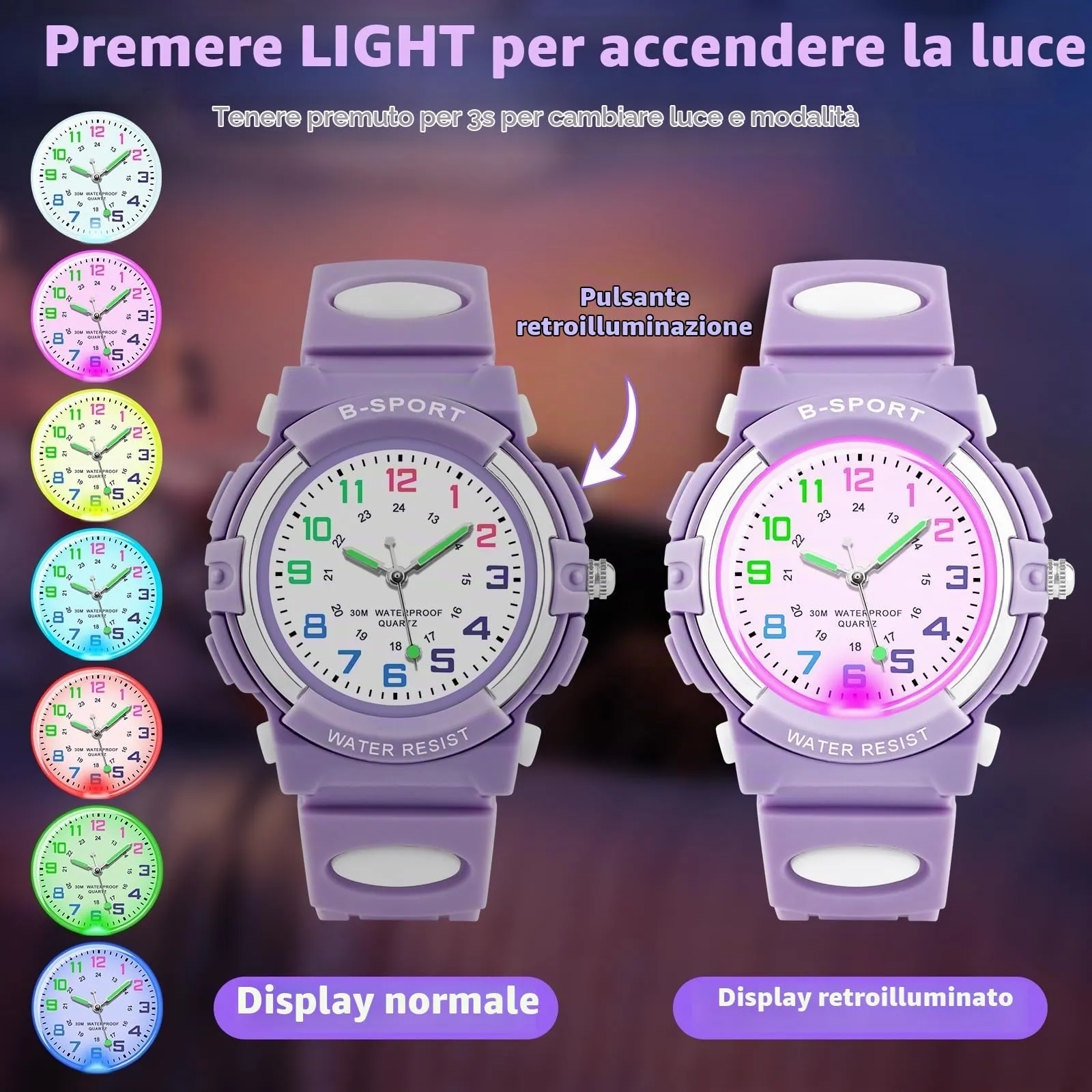 DTKID Orologio Bambini Analogico, Luci 7 Colori, Impermeabile 3 ATM - immagine 2