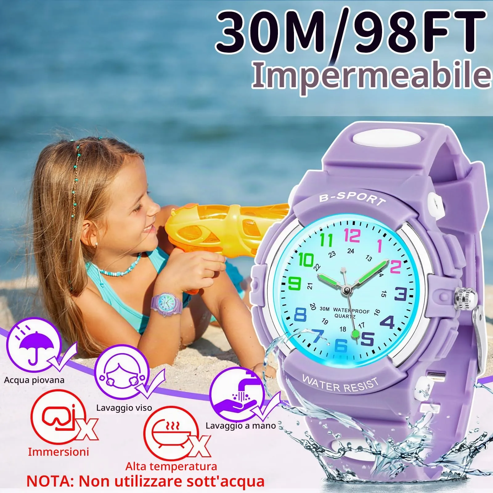 DTKID Orologio Bambini Analogico, Luci 7 Colori, Impermeabile 3 ATM - immagine 3