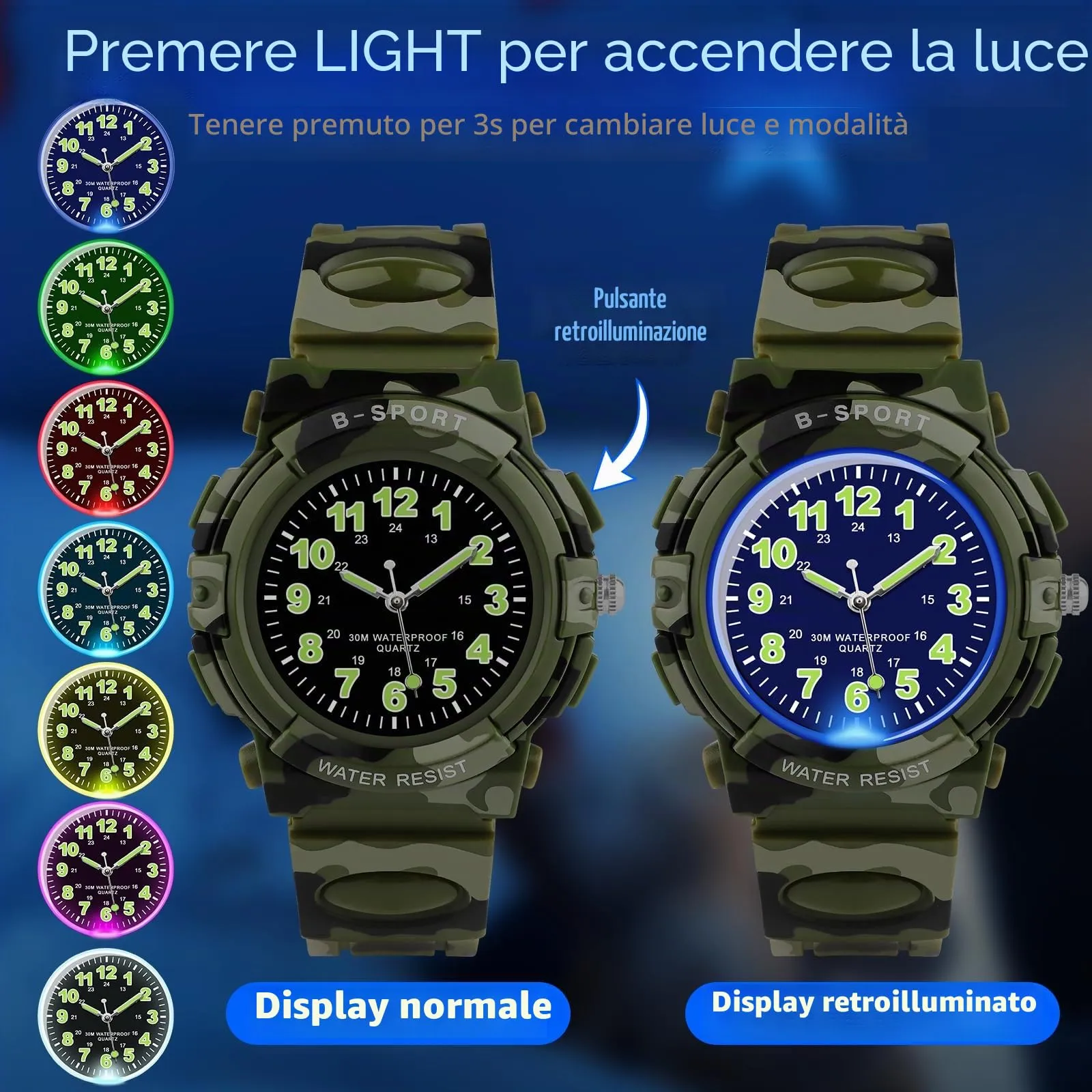 DTKID Orologio Bambini Analogico, Luci 7 Colori, Impermeabile 3 ATM - immagine 2