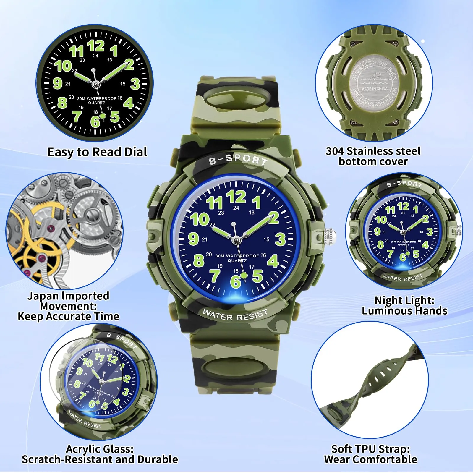 DTKID Orologio Bambini Analogico, Luci 7 Colori, Impermeabile 3 ATM - immagine 4