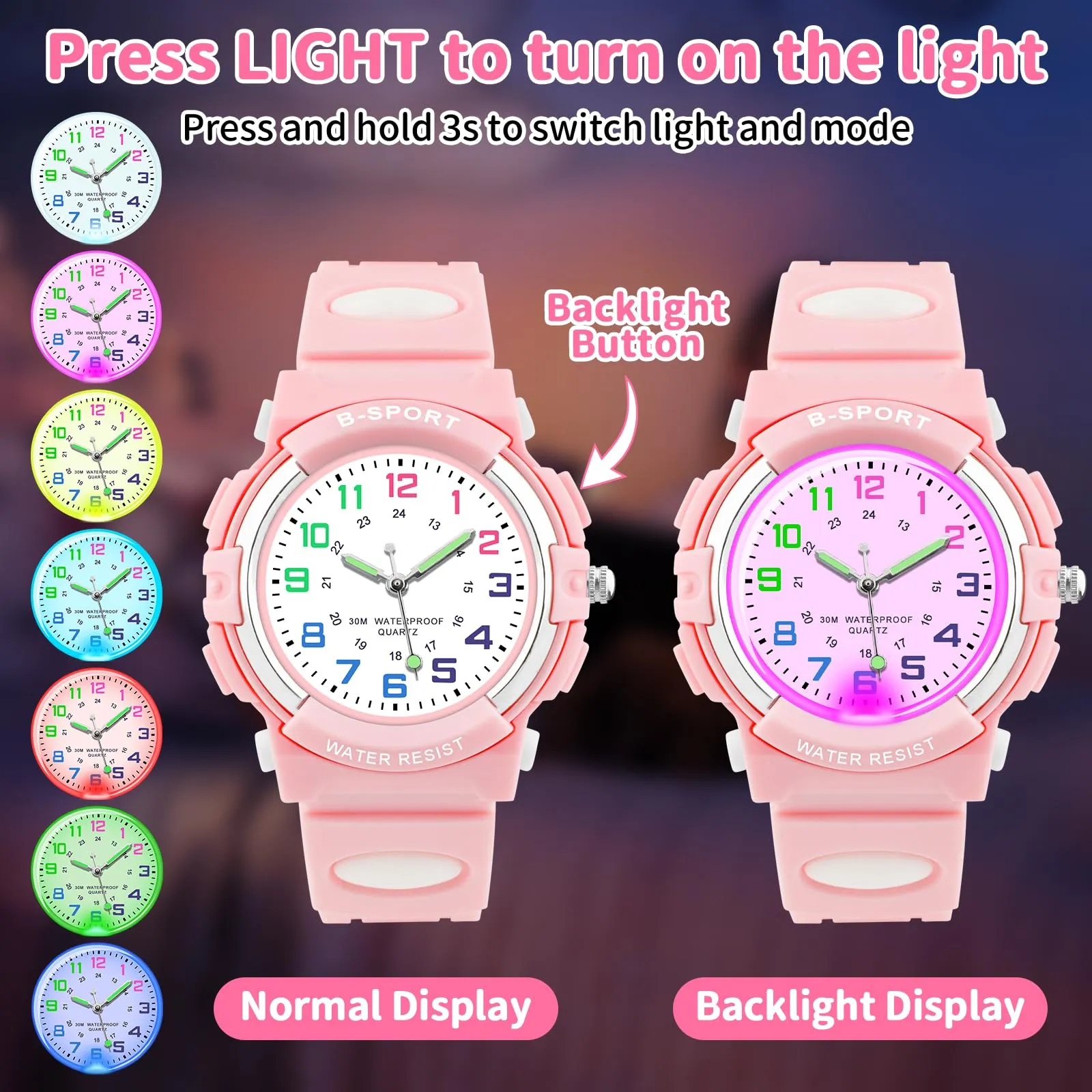 DTKID Orologio Bambini Analogico, Luci 7 Colori, Impermeabile 3 ATM - immagine 2