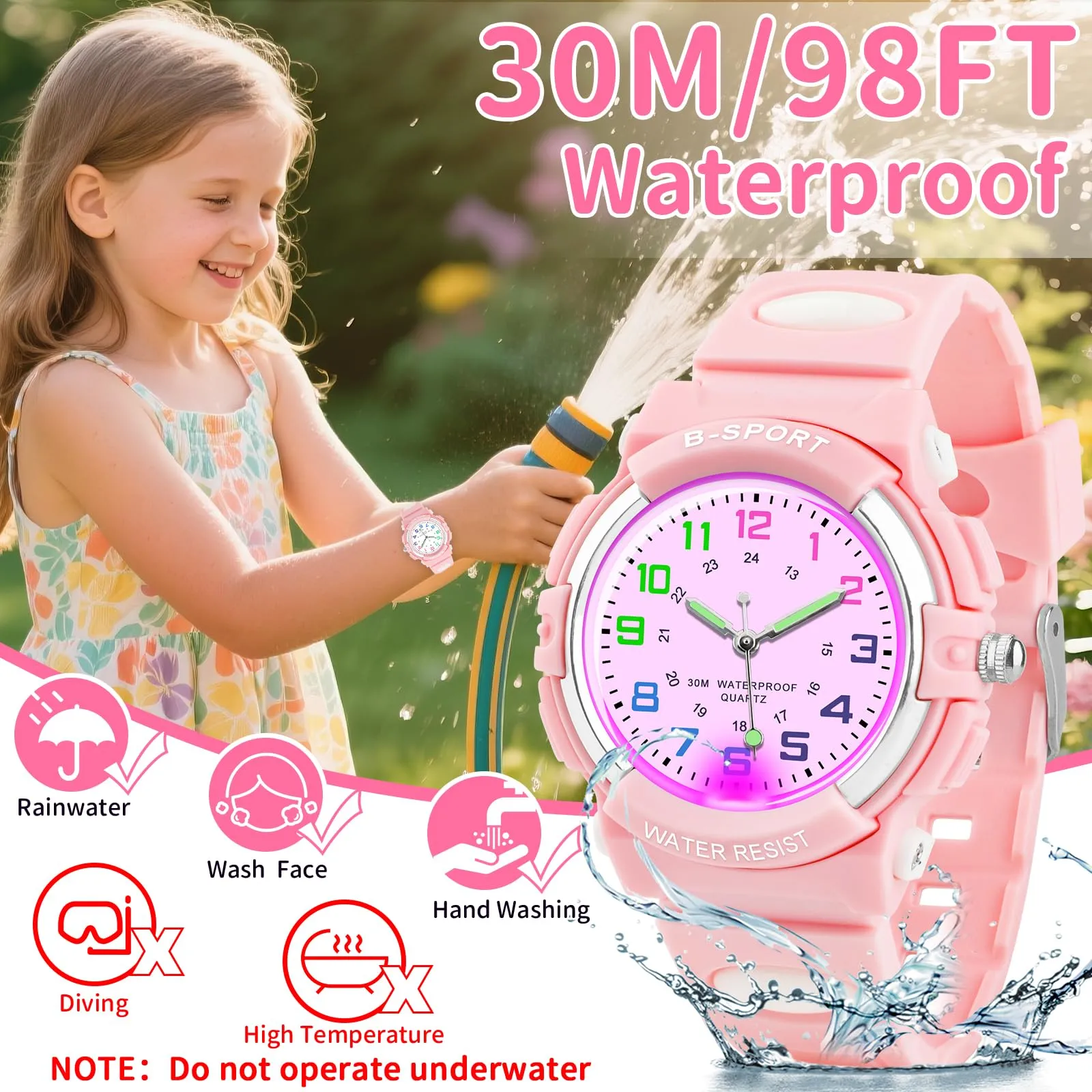 DTKID Orologio Bambini Analogico, Luci 7 Colori, Impermeabile 3 ATM - immagine 3