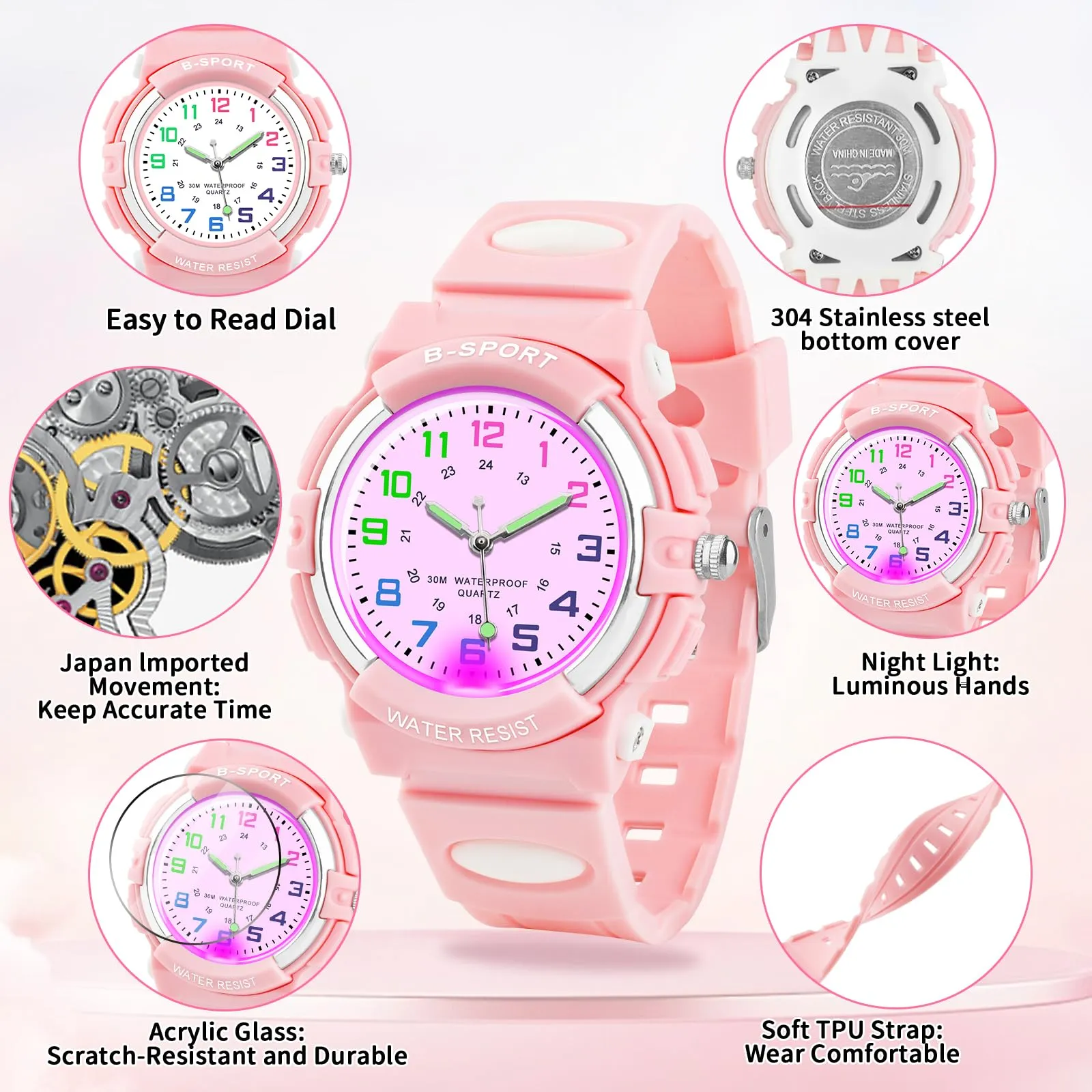 DTKID Orologio Bambini Analogico, Luci 7 Colori, Impermeabile 3 ATM - immagine 4