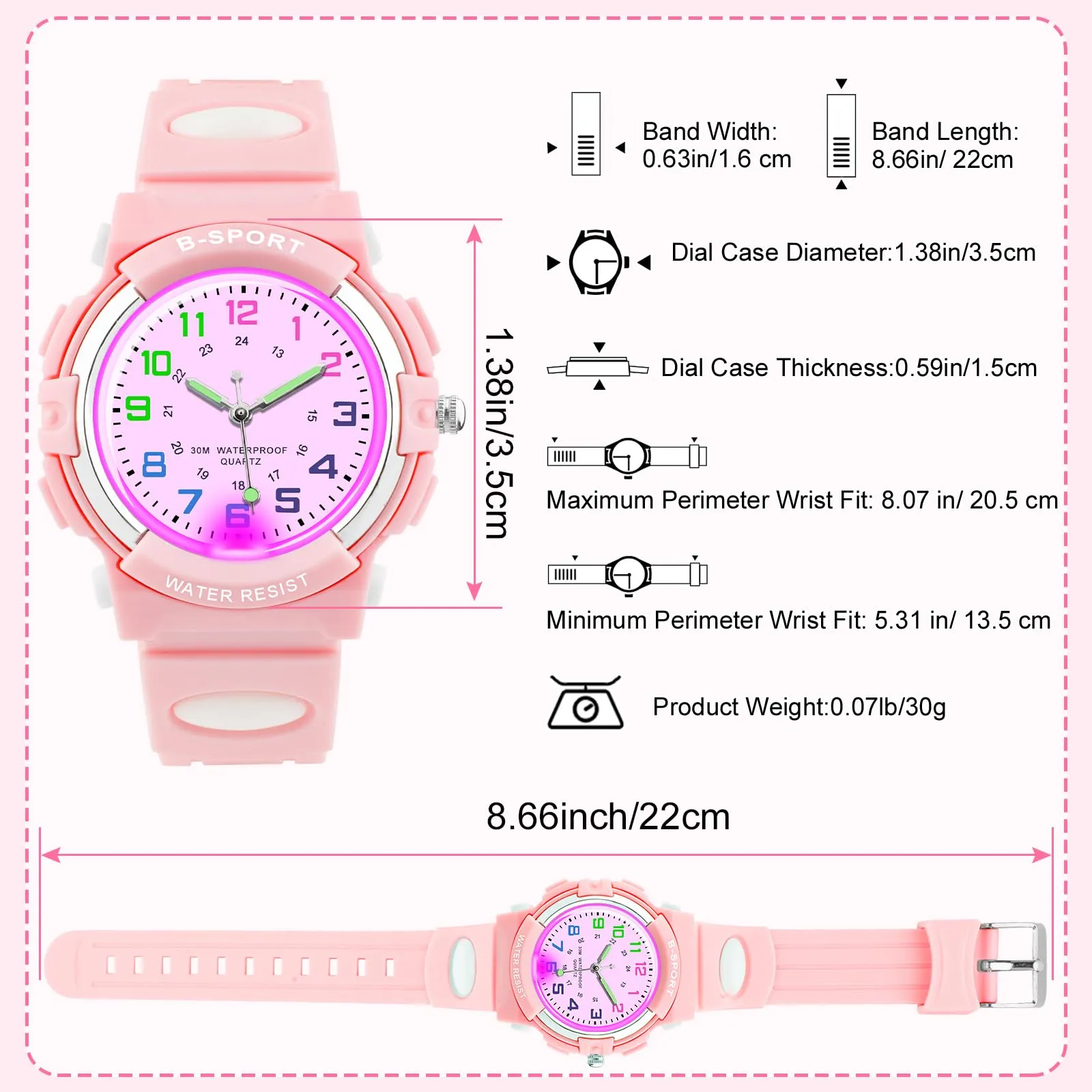 DTKID Orologio Bambini Analogico, Luci 7 Colori, Impermeabile 3 ATM - immagine 5