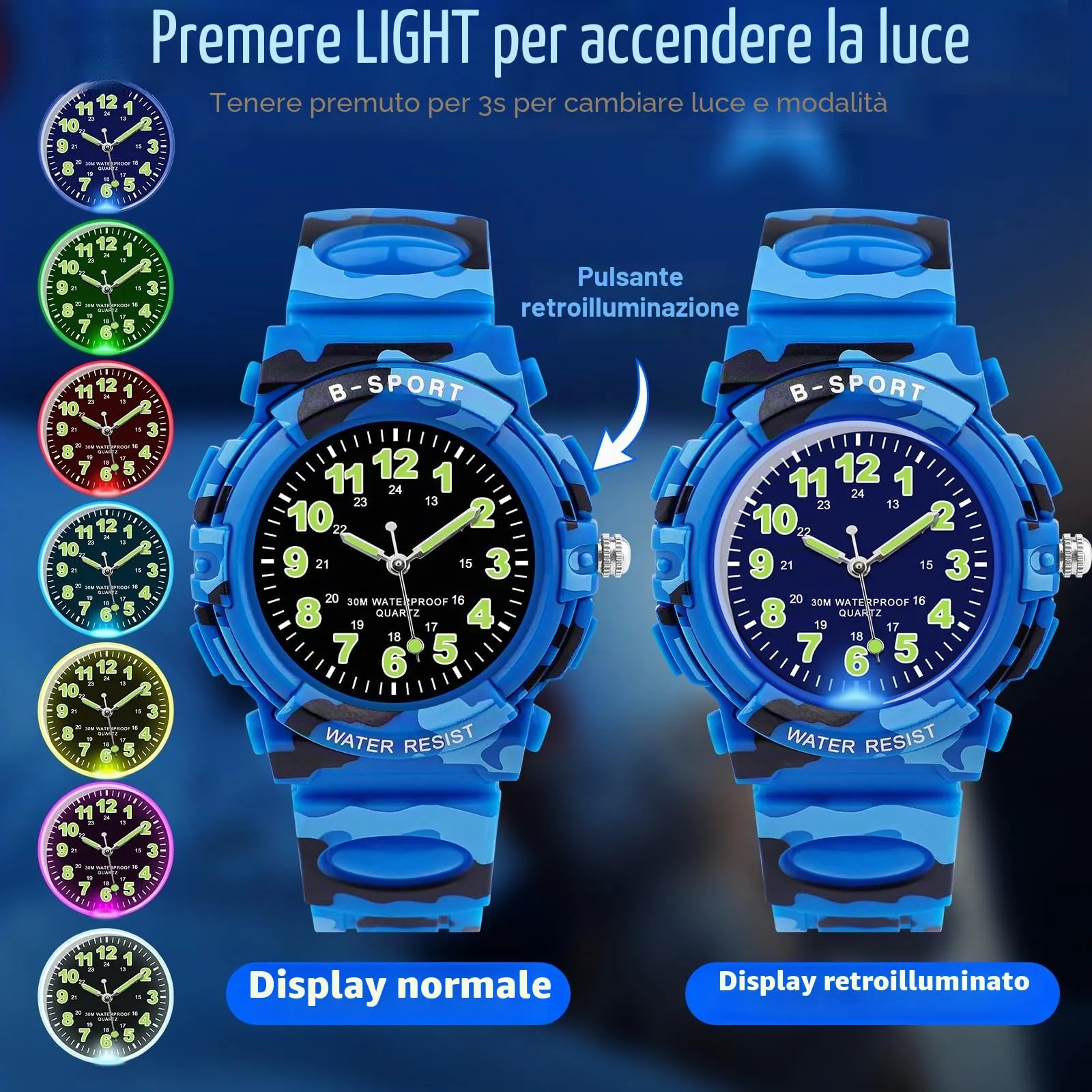 DTKID Orologio Bambini Analogico, 7 Colori, Impermeabile 3 ATM - immagine 2