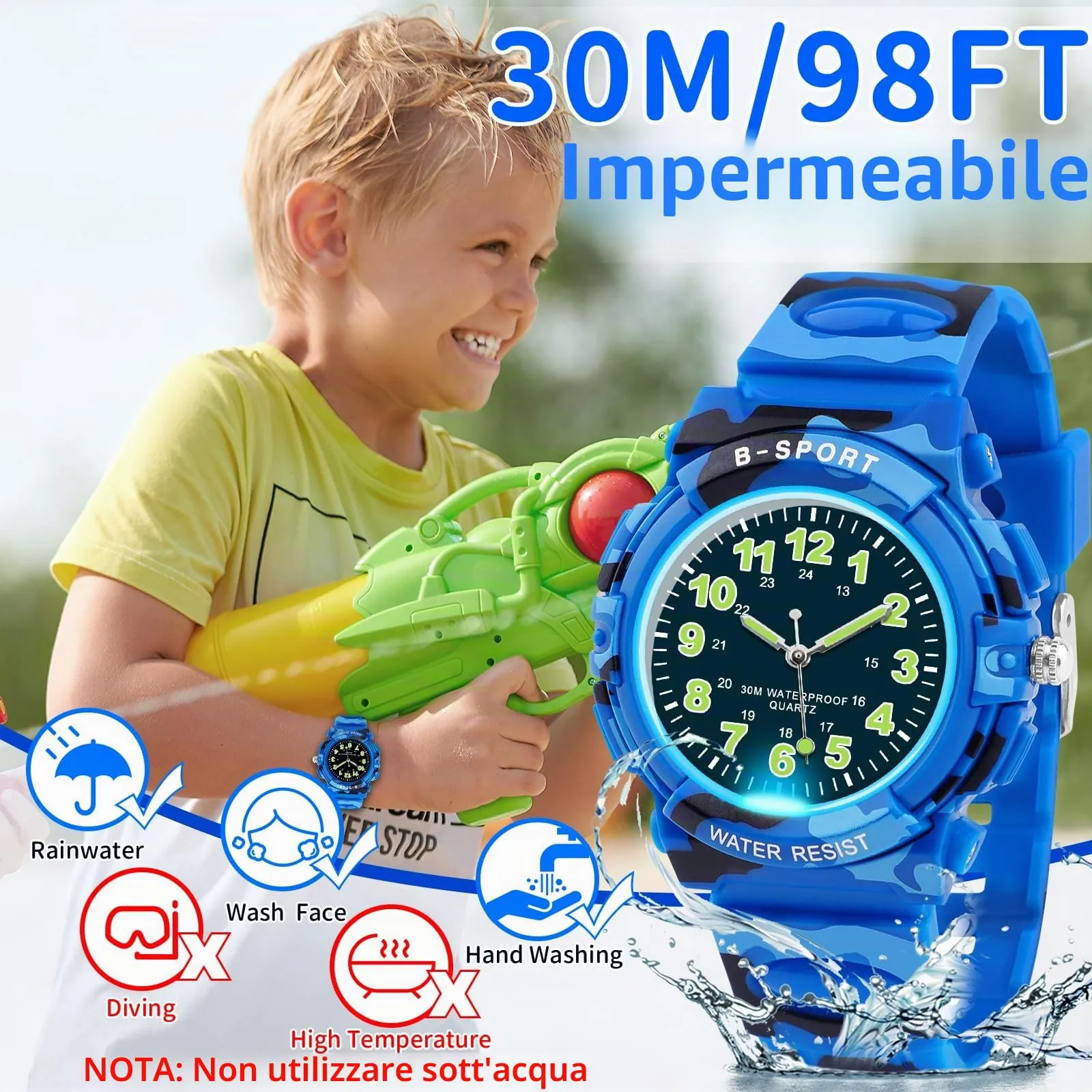 DTKID Orologio Bambini Analogico, 7 Colori, Impermeabile 3 ATM - immagine 3
