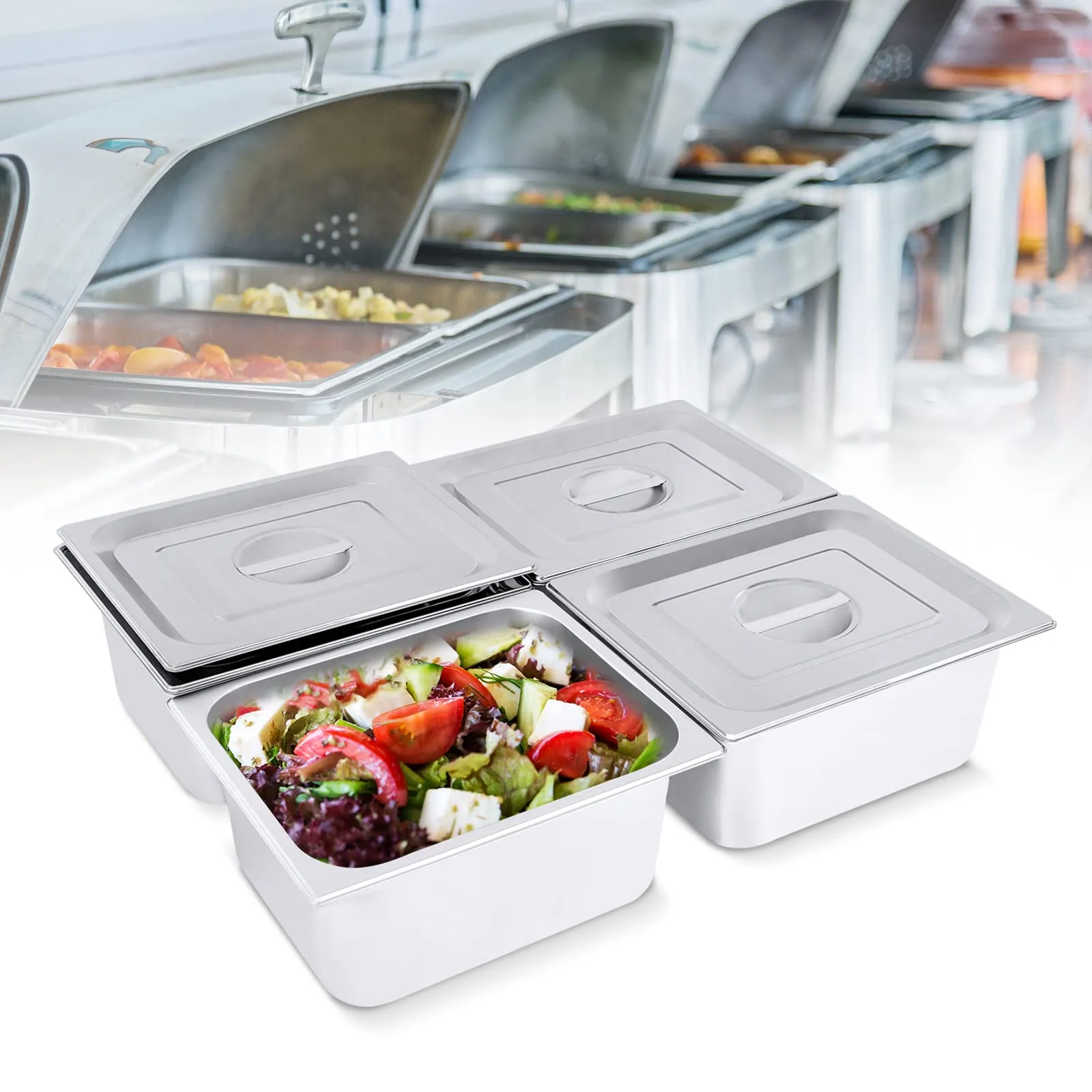 RjcdOPL Set di 4 vassoi GN 1/2 in acciaio inox, 7 L, 32,5 × 26,5 × 15 cm, con coperchio - immagine 3