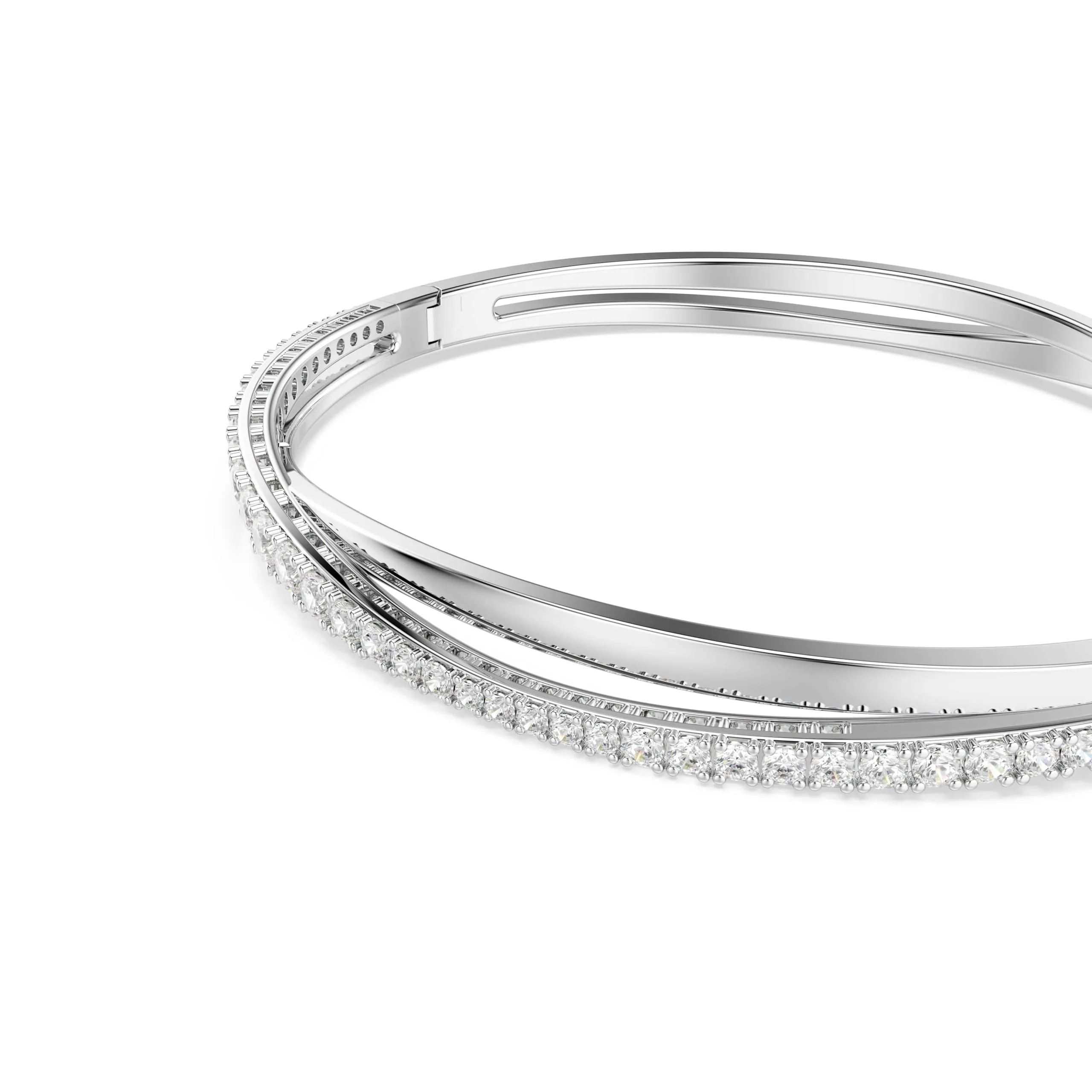 Swarovski Twist Bracciale Rigido, Bianco, Placcato Rodio - immagine 2