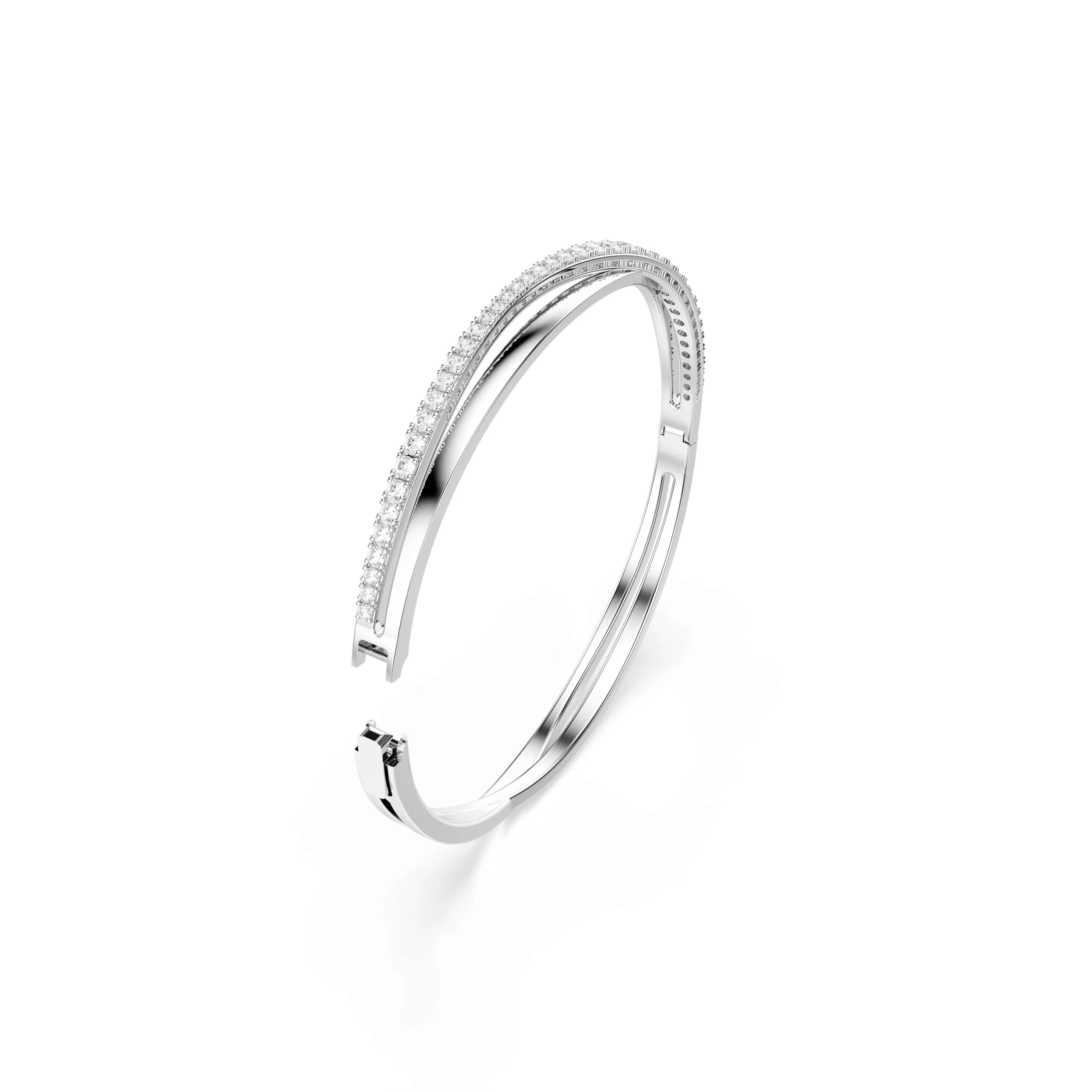 Swarovski Twist Bracciale Rigido, Bianco, Placcato Rodio - immagine 3