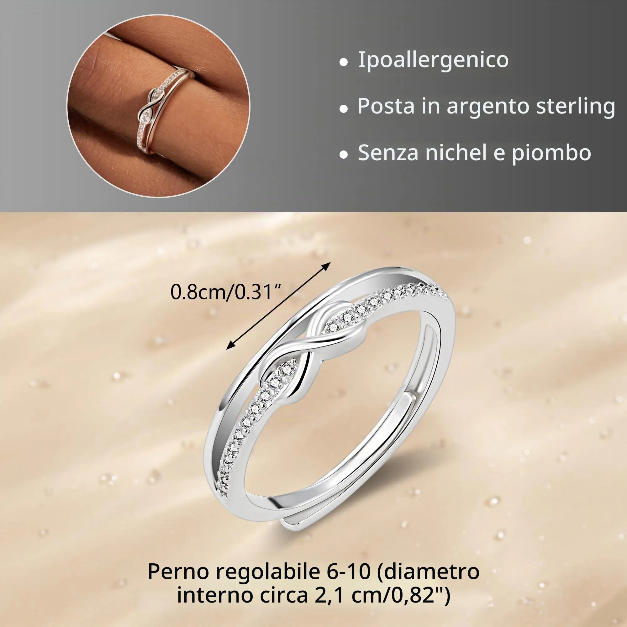 ALEXCRAFT Anello in Argento con Zirconi, Regolabile, Vintage Impilabile - immagine 6