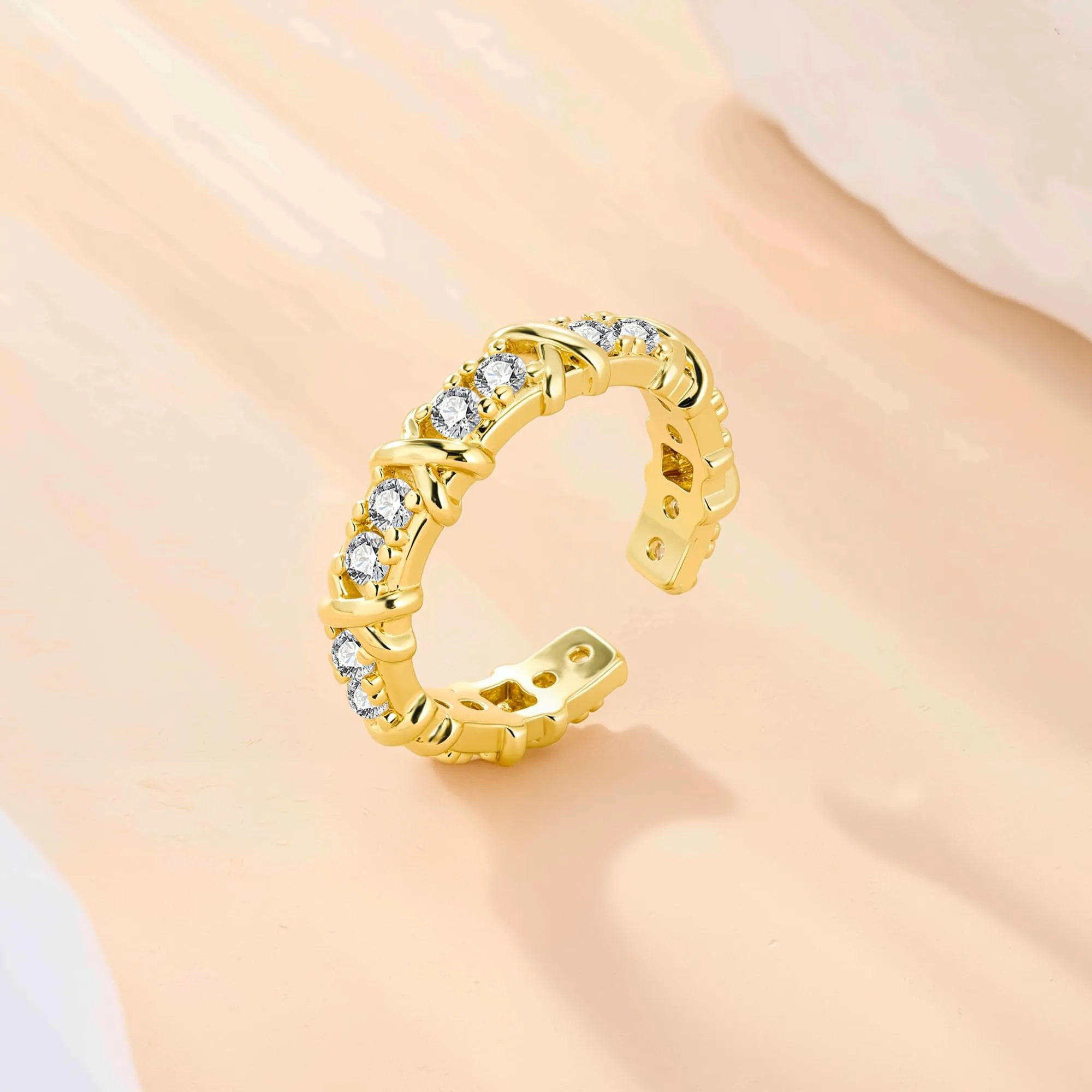 ALEXCRAFT Anello Oro 14K Placcato Regolabile con Zirconi R0291 - immagine 4
