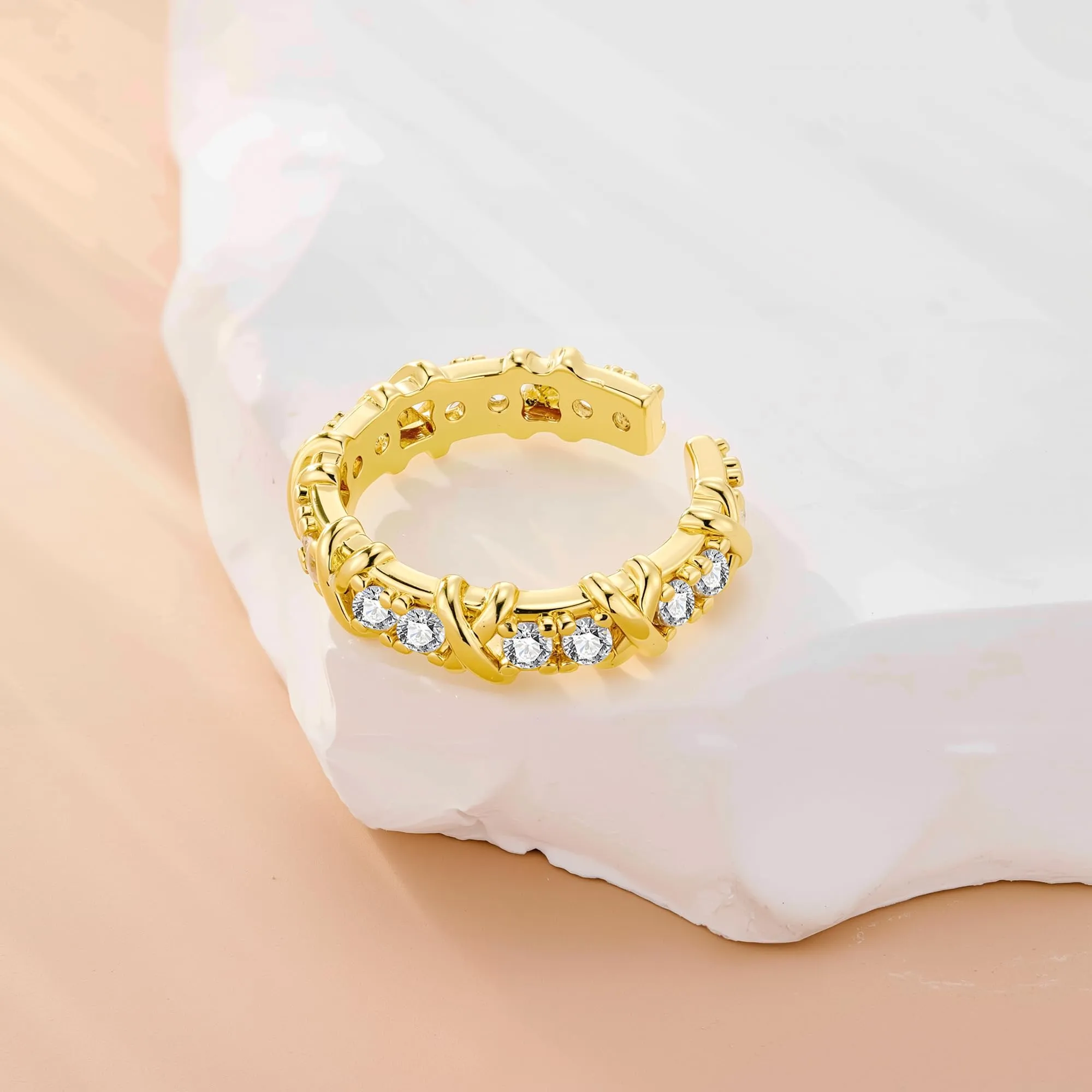 ALEXCRAFT Anello Oro 14K Placcato Regolabile con Zirconi R0291 - immagine 6