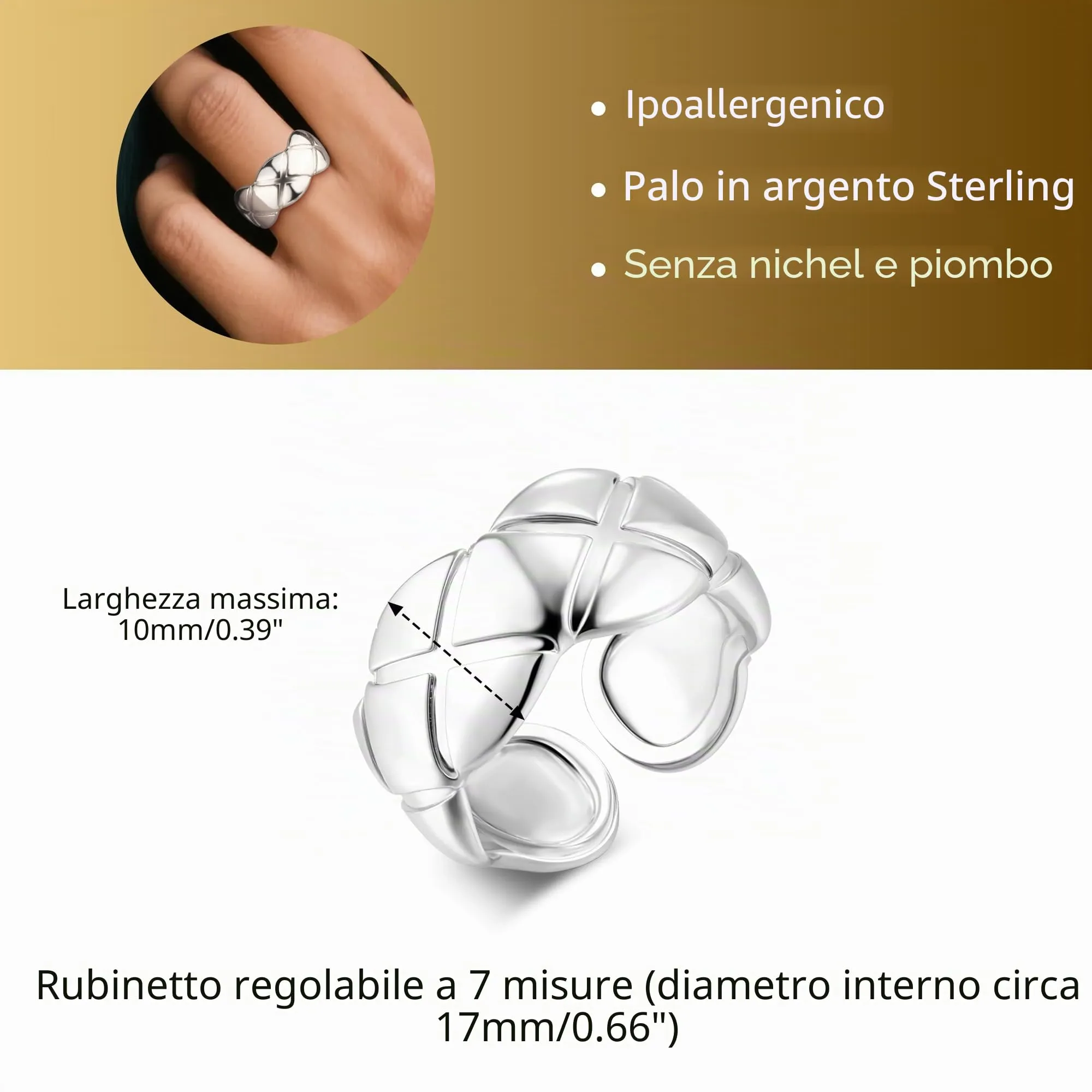 ALEXCRAFT Anello Argento Pollice Regolabile con Zirconi per Donna - immagine 4