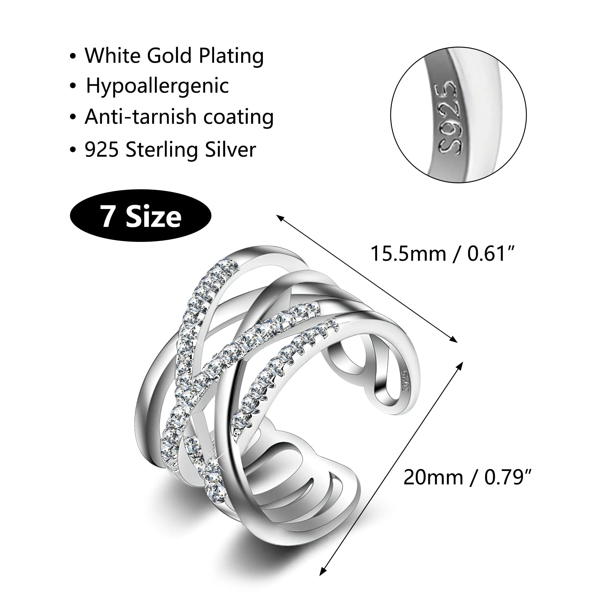 ALEXCRAFT Anello in Argento Sterling con Zirconi Regolabile Vintage a Spirale KPDE920S - immagine 6