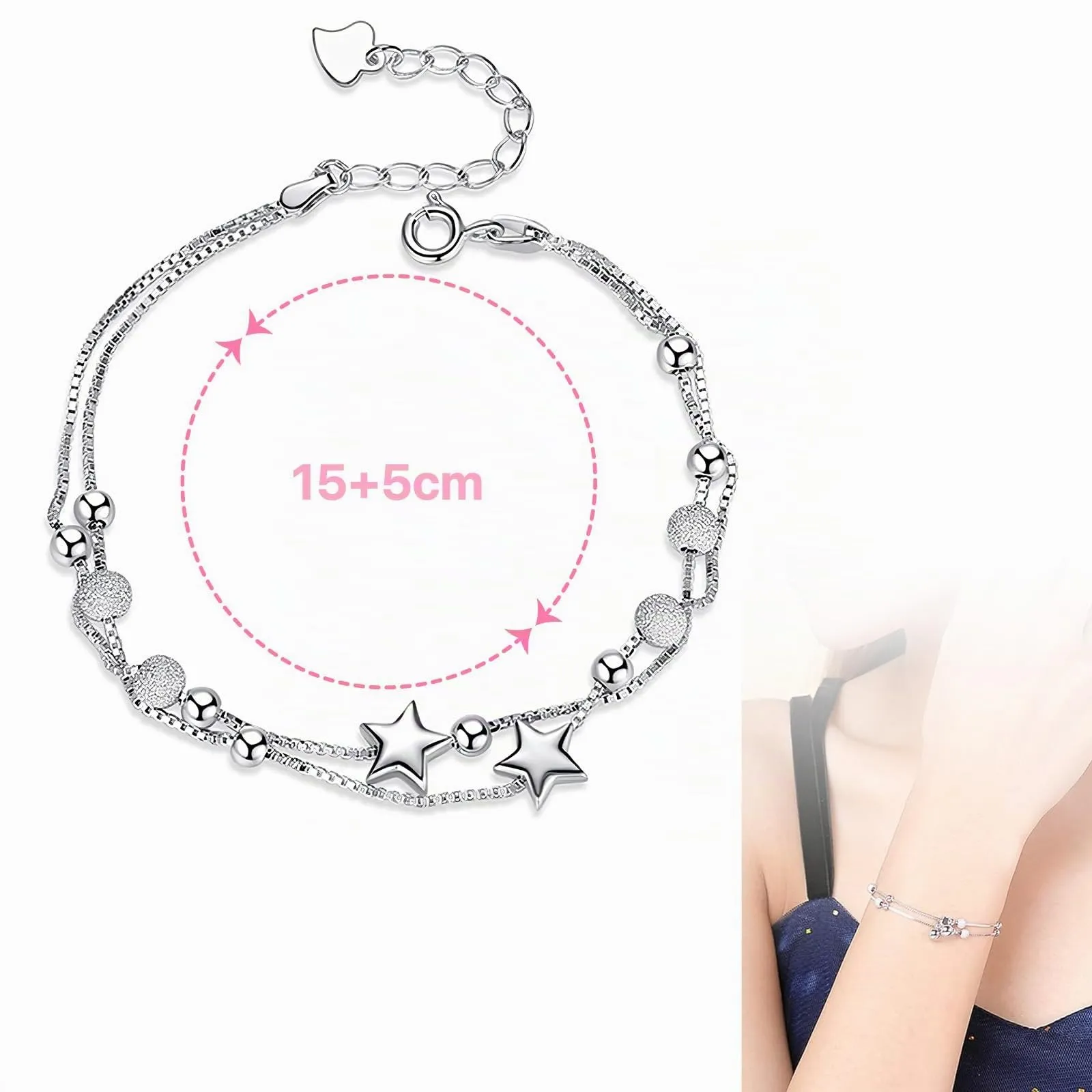 DHWEKU Bracciale Donna Argento 925 Catena Stella, Regolabile - immagine 2