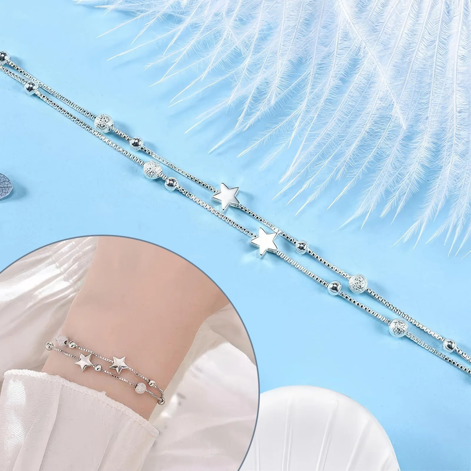 DHWEKU Bracciale Donna Argento 925 Catena Stella, Regolabile - immagine 3