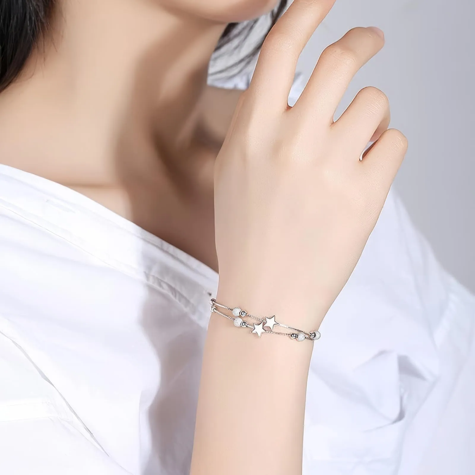 DHWEKU Bracciale Donna Argento 925 Catena Stella, Regolabile - immagine 4