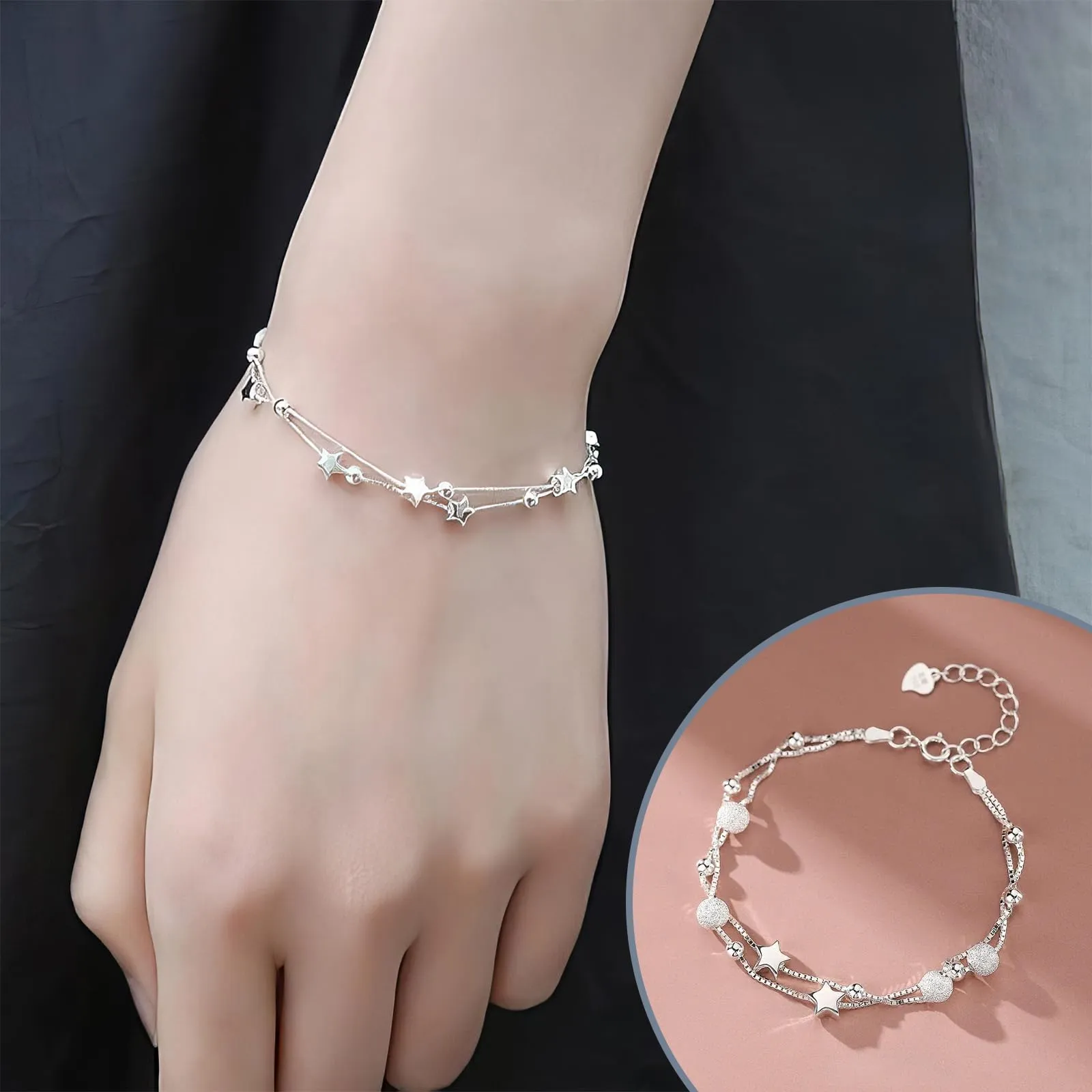DHWEKU Bracciale Donna Argento 925 Catena Stella, Regolabile - immagine 7