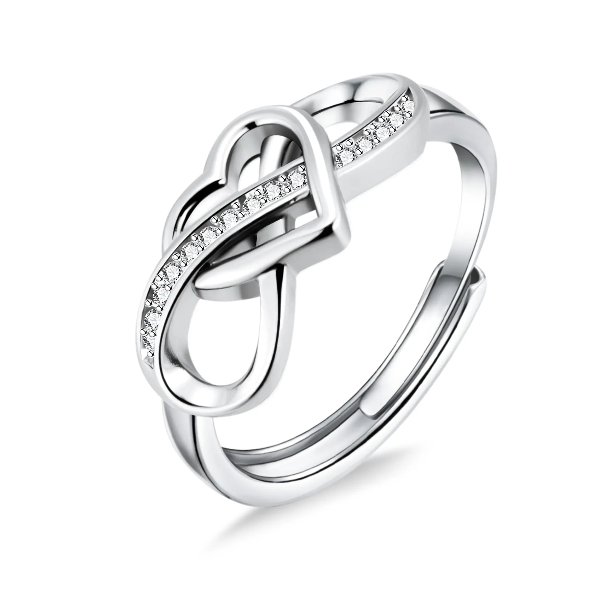 ALEXCRAFT Anello Cuore in Argento con Zirconi e Cristallo, Regolabile, Donna - immagine 1