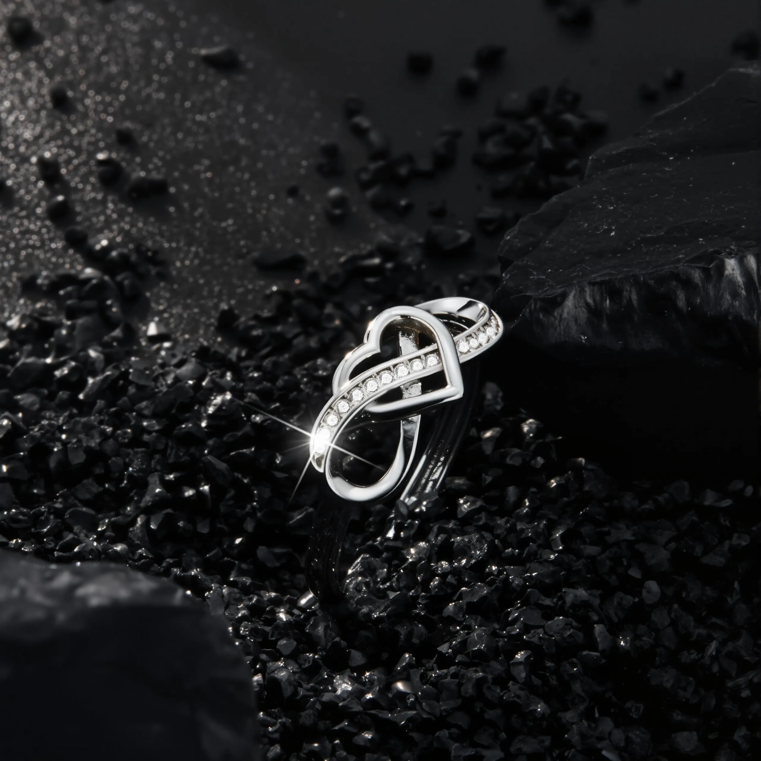 ALEXCRAFT Anello Cuore in Argento con Zirconi e Cristallo, Regolabile, Donna - immagine 4