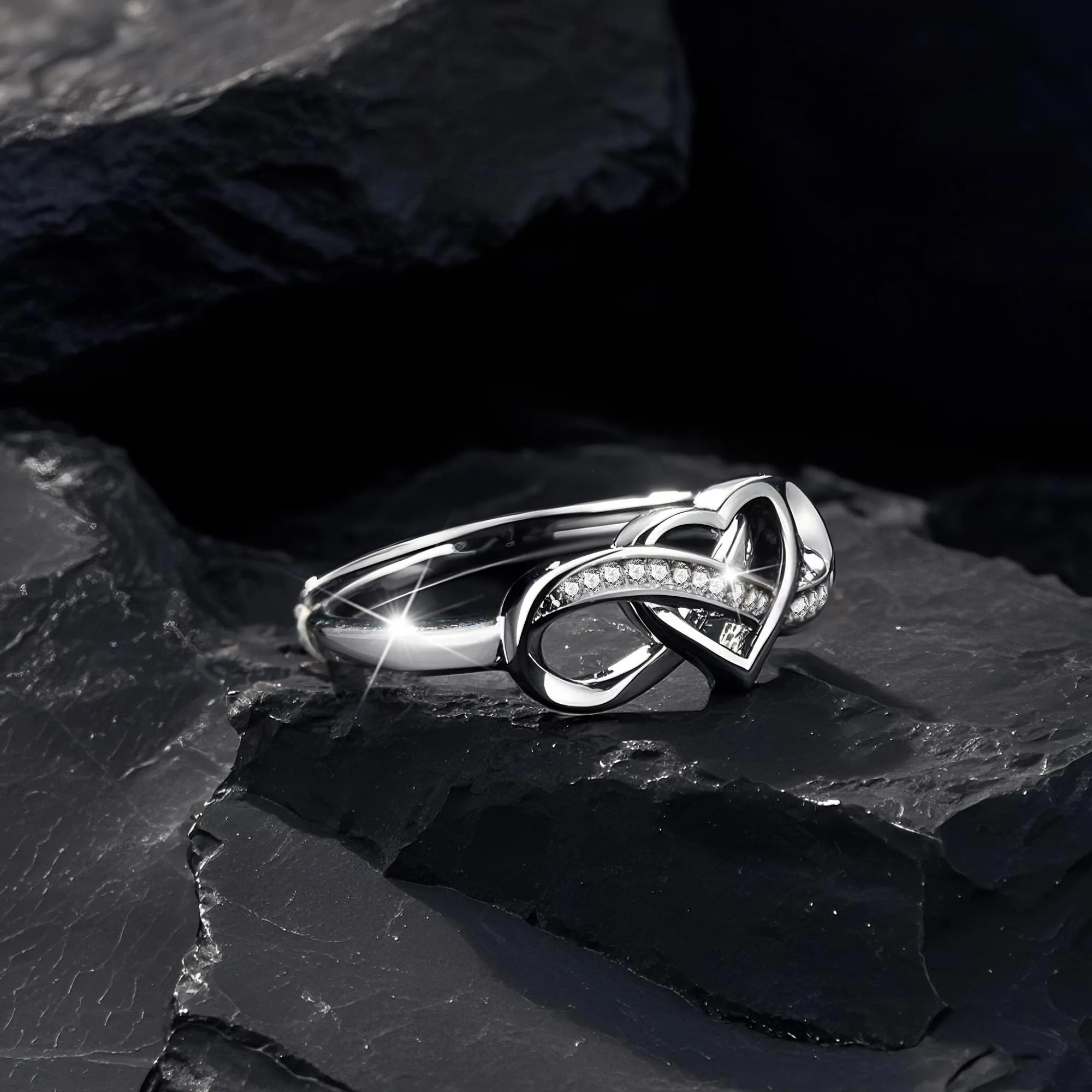 ALEXCRAFT Anello Cuore in Argento con Zirconi e Cristallo, Regolabile, Donna - immagine 5