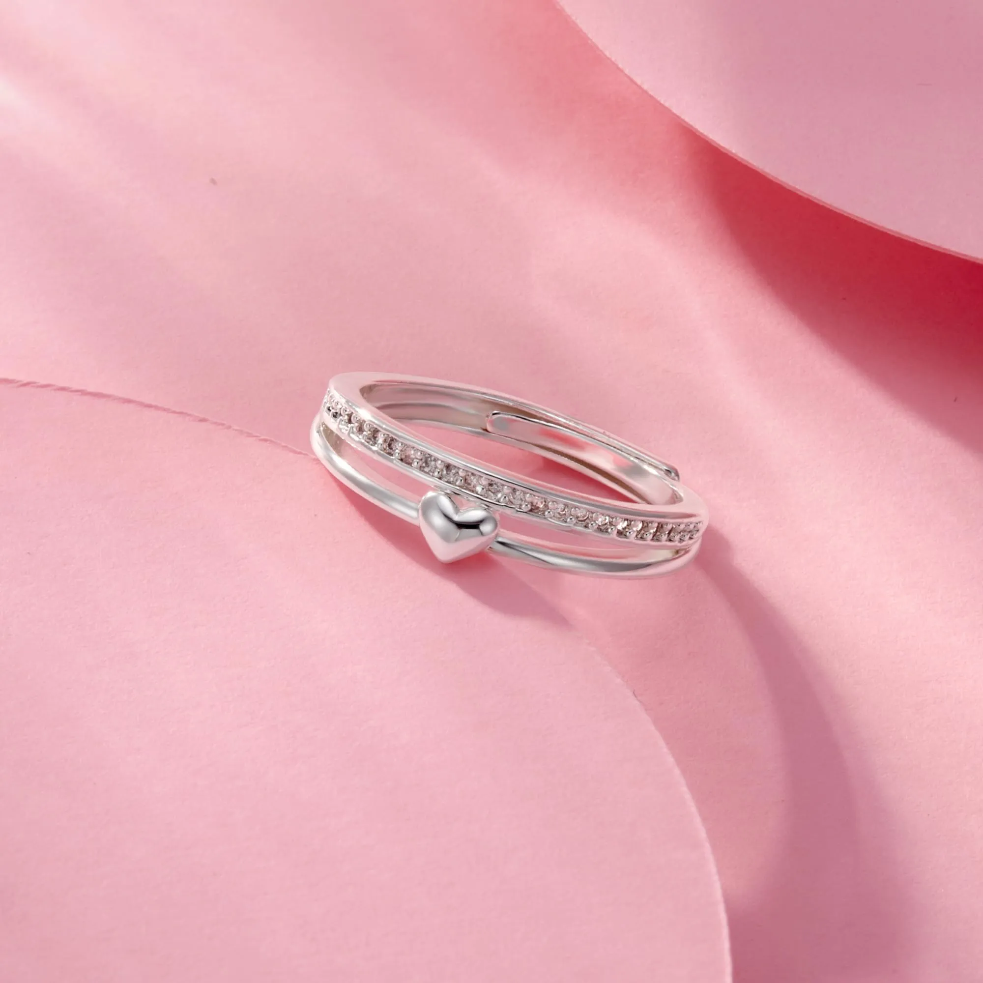ALEXCRAFT Anello Cuore in Argento con Zirconi Regolabile Vintage - immagine 5
