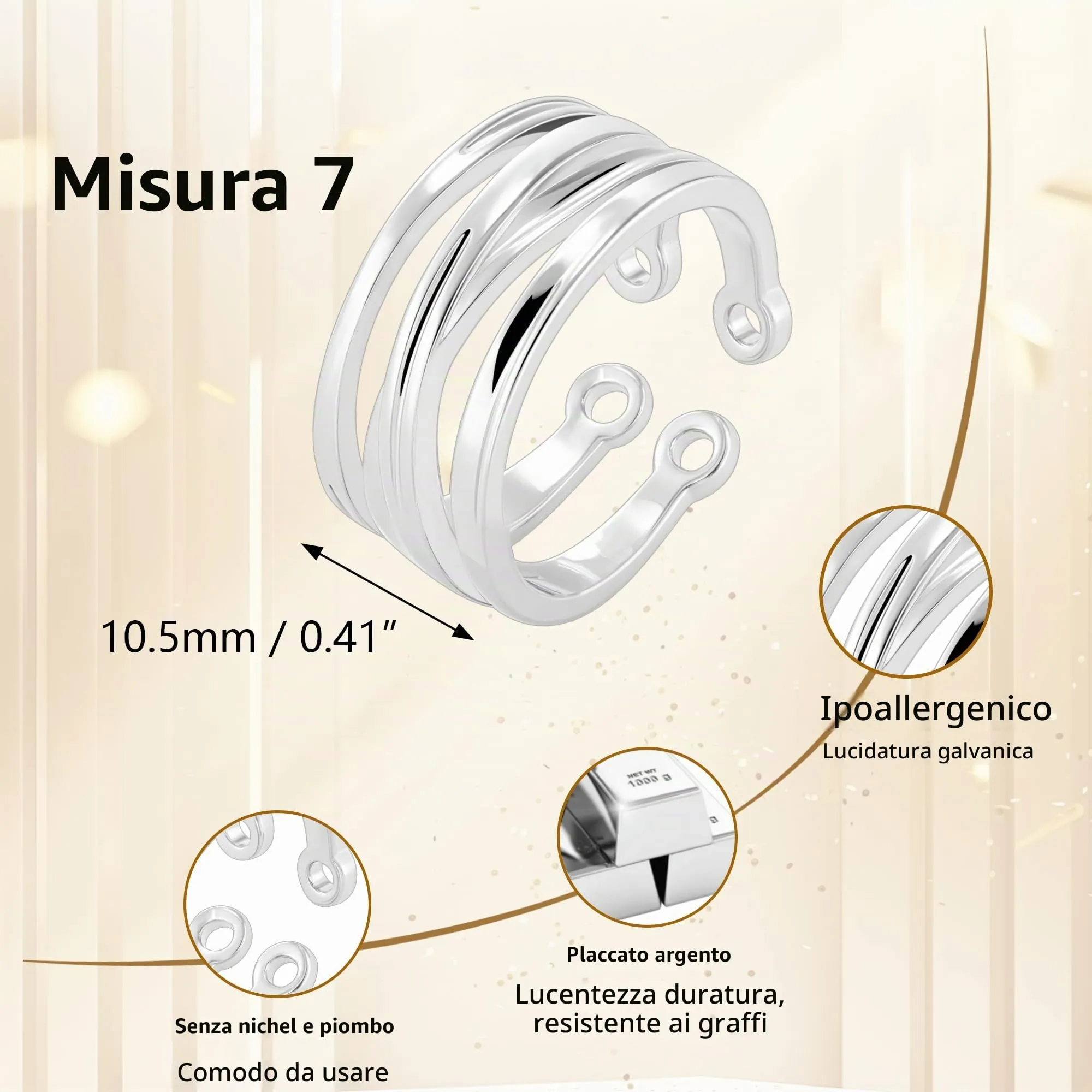 ALEXCRAFT Anello in Argento con Zirconi Regolabile per Donna R0296 - immagine 5