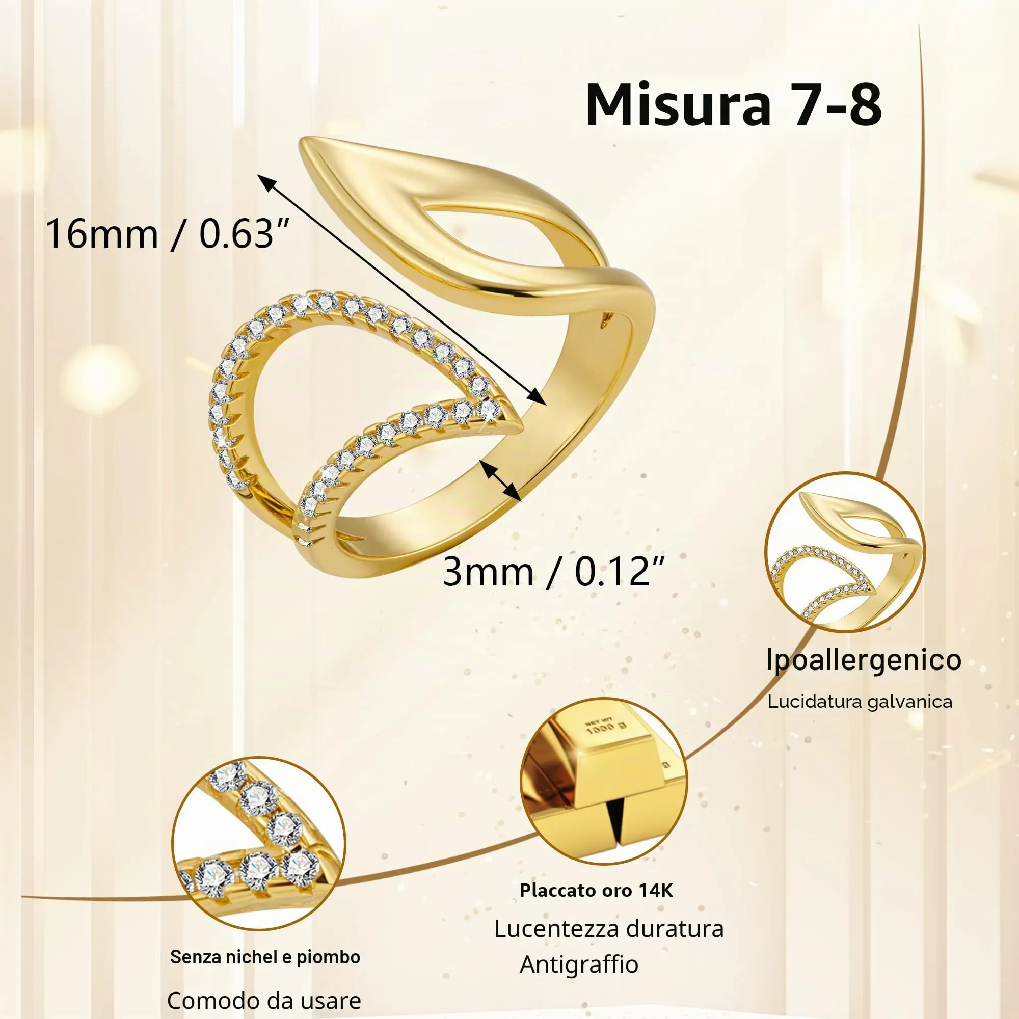 ALEXCRAFT Anello Chunky Oro Traforato Regolabile Donna R0342 - immagine 5