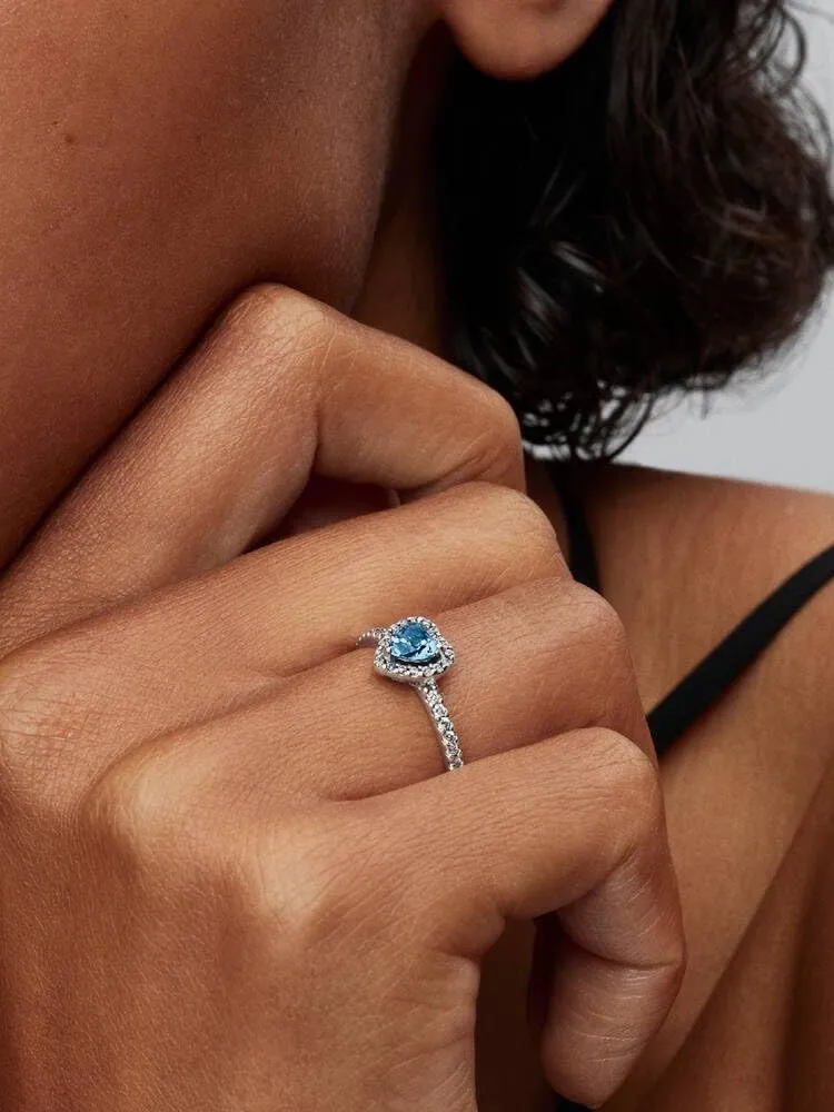 Pandora Anello in Argento Sterling con Cuore in Rilievo e Zirconia Cubica, Azzurro 198421C10, Misura 52 - immagine 3
