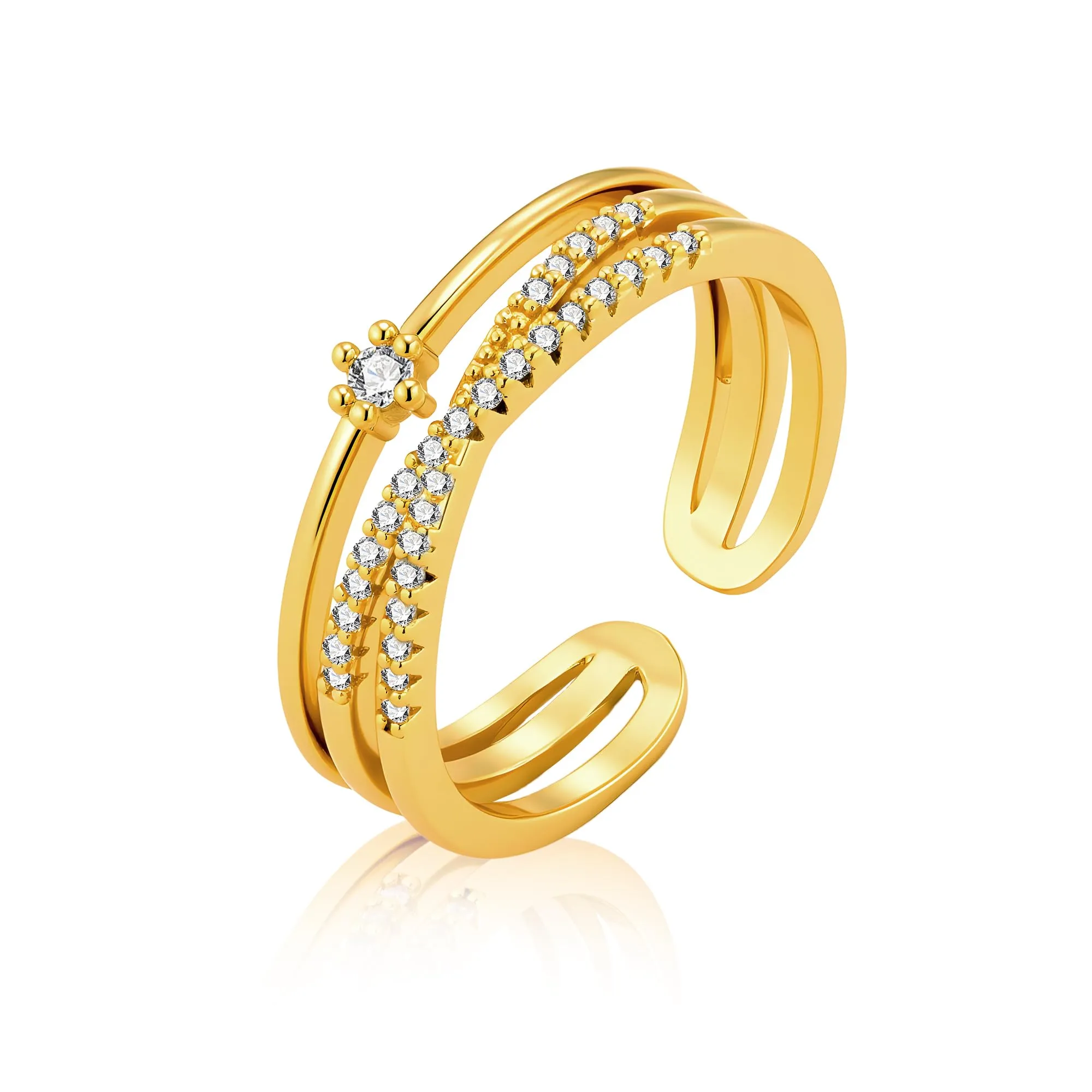 ALEXCRAFT Anello in Oro 14K Placcato con Zirconi Regolabile per Donna - immagine 1