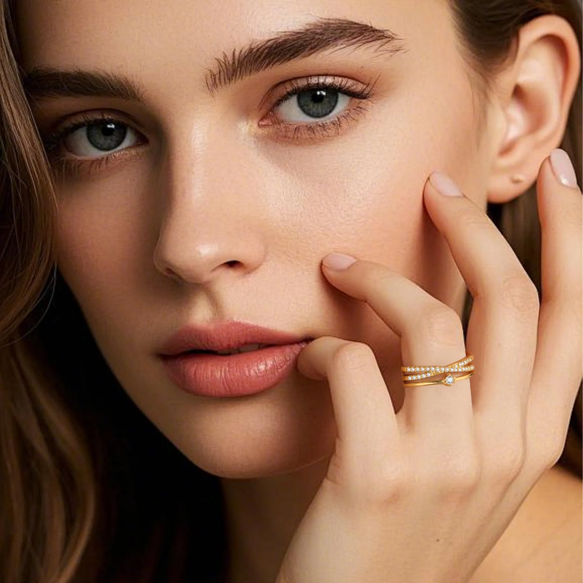 ALEXCRAFT Anello in Oro 14K Placcato con Zirconi Regolabile per Donna - immagine 2