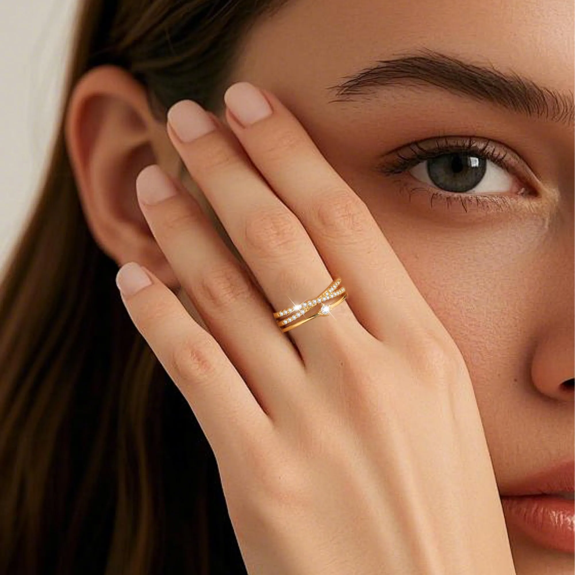 ALEXCRAFT Anello in Oro 14K Placcato con Zirconi Regolabile per Donna - immagine 3