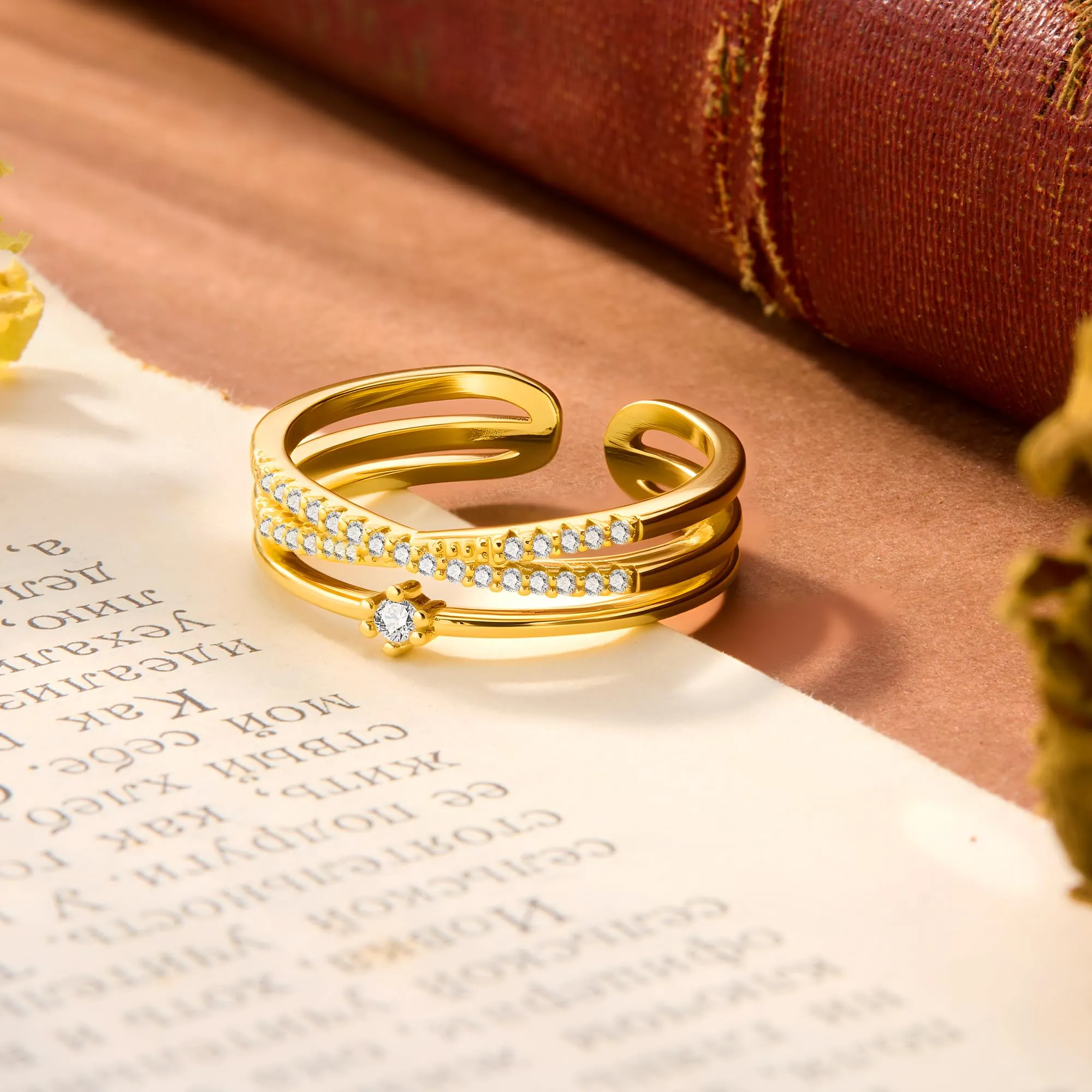 ALEXCRAFT Anello in Oro 14K Placcato con Zirconi Regolabile per Donna - immagine 4