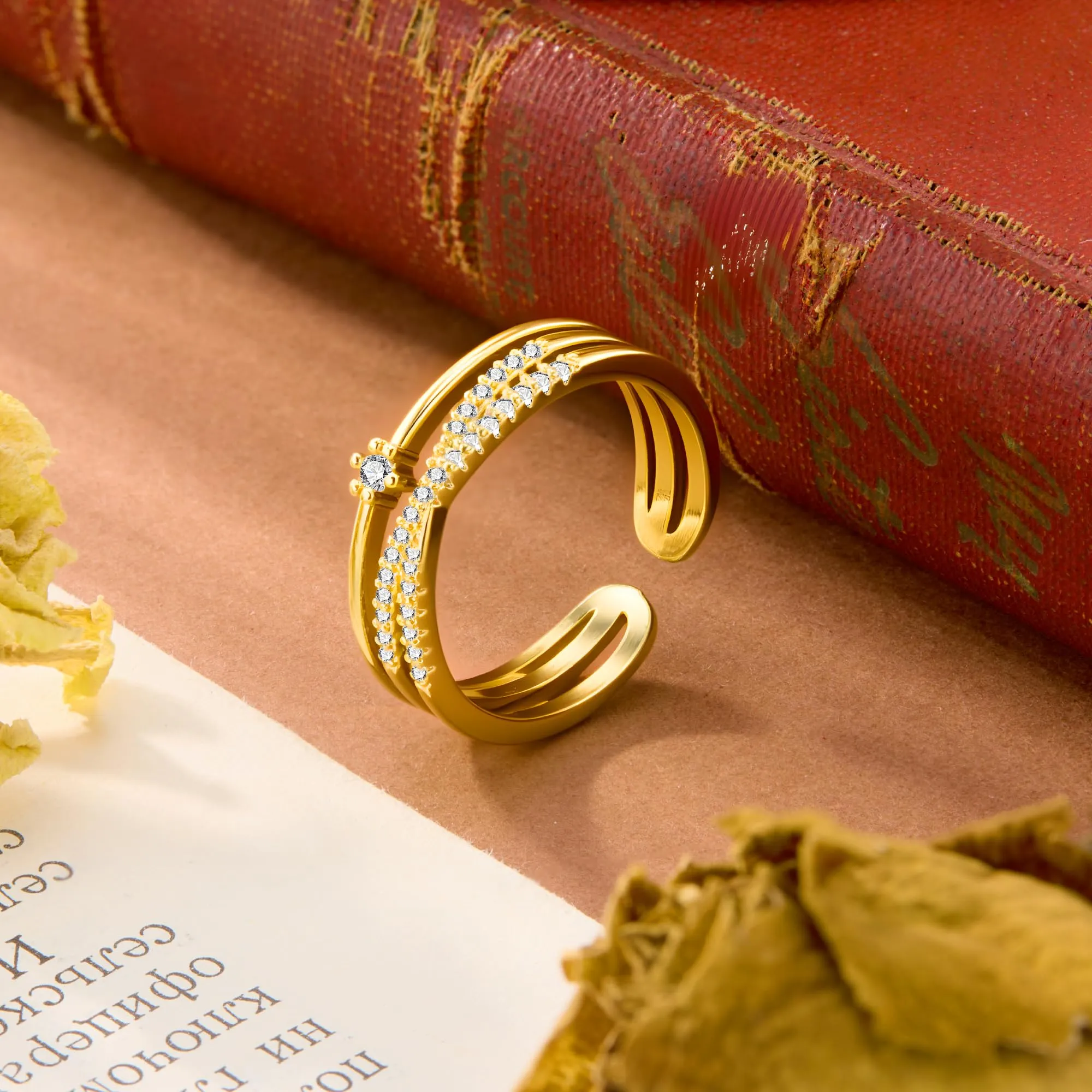 ALEXCRAFT Anello in Oro 14K Placcato con Zirconi Regolabile per Donna - immagine 5