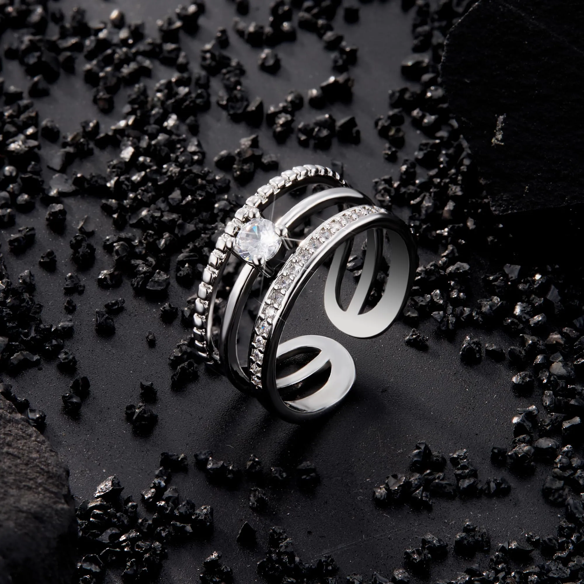 ALEXCRAFT Anello Aperto in Argento con Zirconi Regolabile per Donna - immagine 4