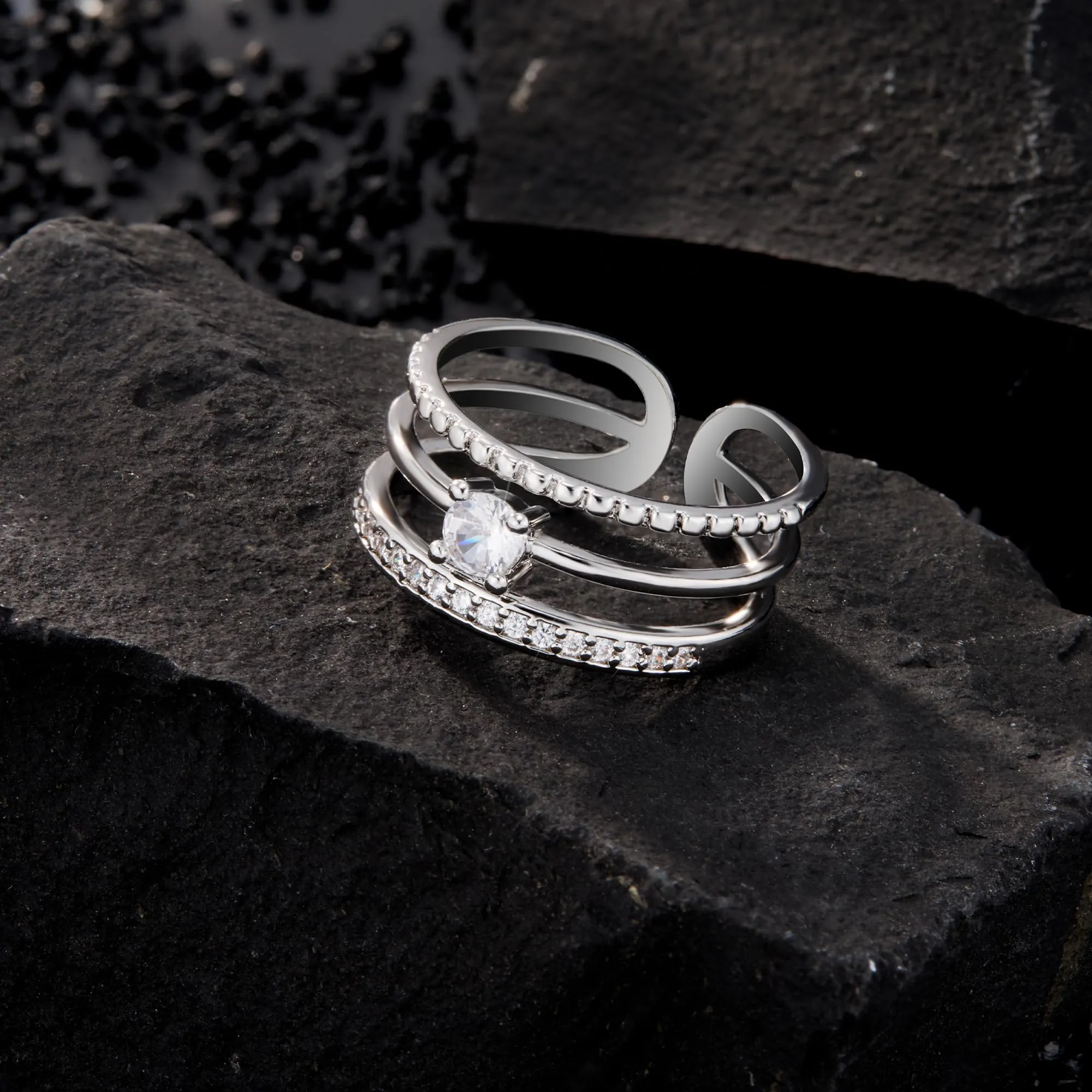 ALEXCRAFT Anello Aperto in Argento con Zirconi Regolabile per Donna - immagine 5