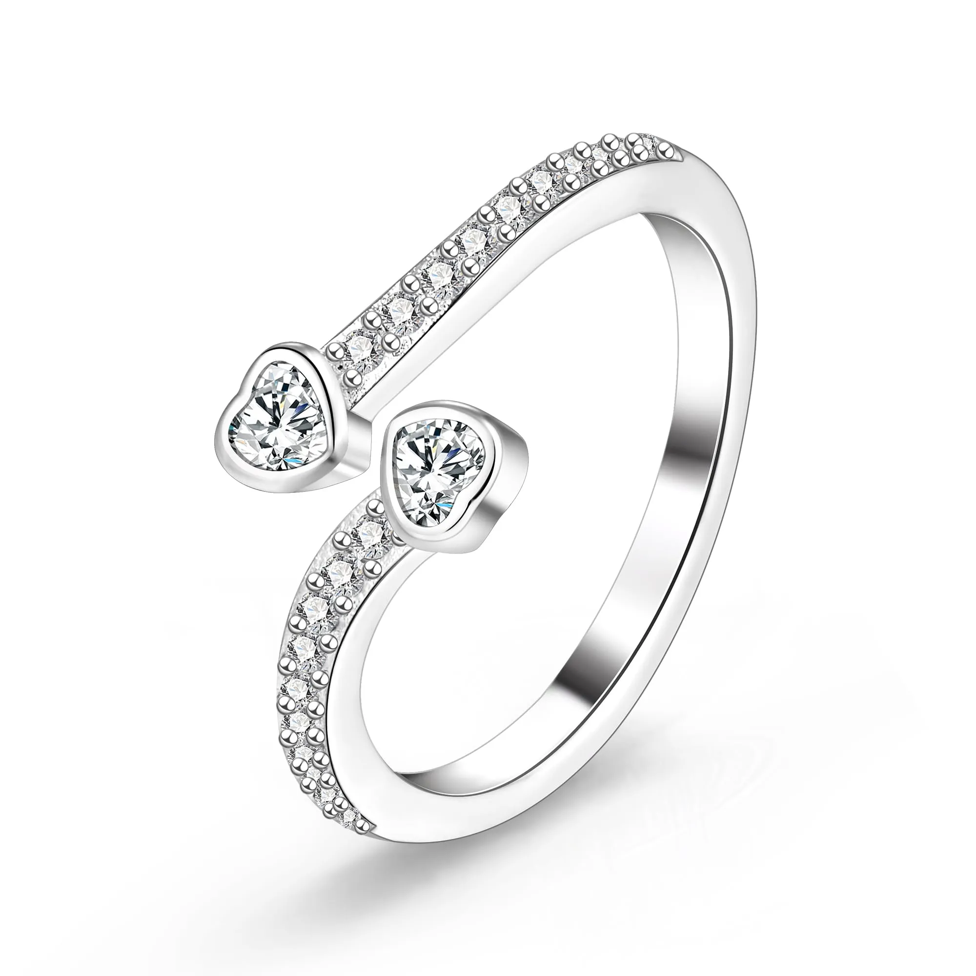 ALEXCRAFT Anello Cuore in Argento con Zirconi Cristallo Regolabile per Donna - immagine 1