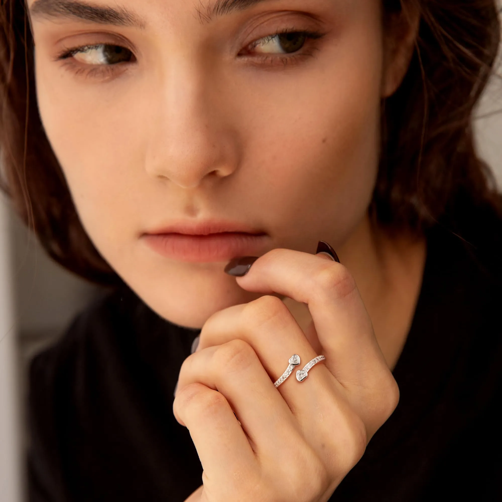 ALEXCRAFT Anello Cuore in Argento con Zirconi Cristallo Regolabile per Donna - immagine 3