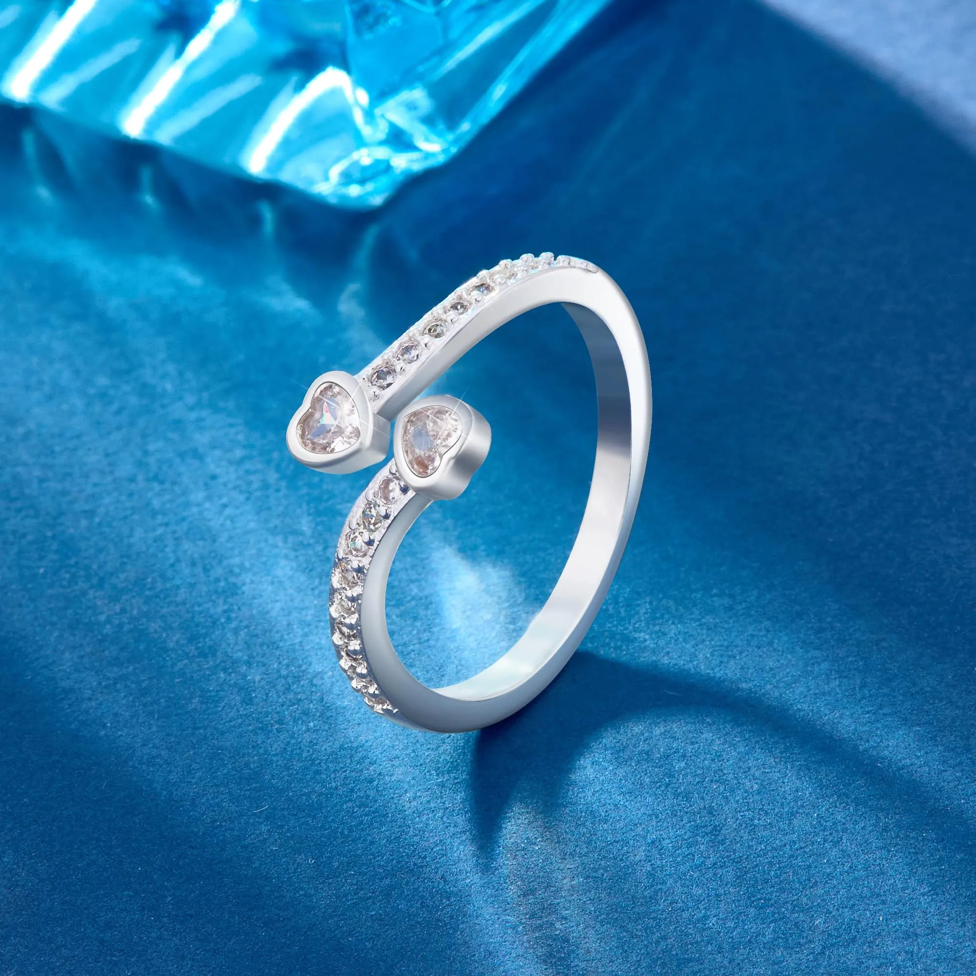 ALEXCRAFT Anello Cuore in Argento con Zirconi Cristallo Regolabile per Donna - immagine 5